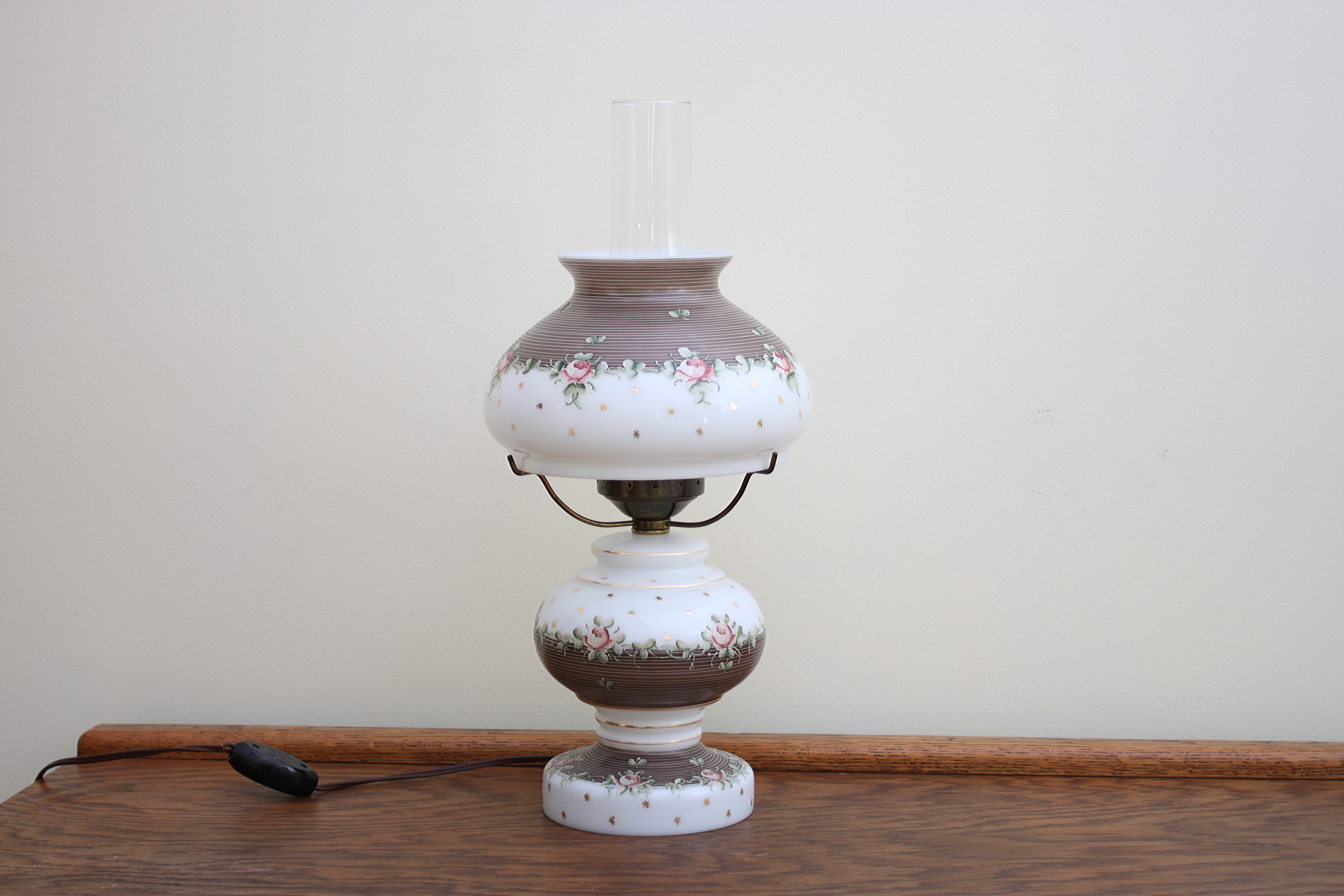 Vintage Hand-Painted Milk Glass Table Lamp