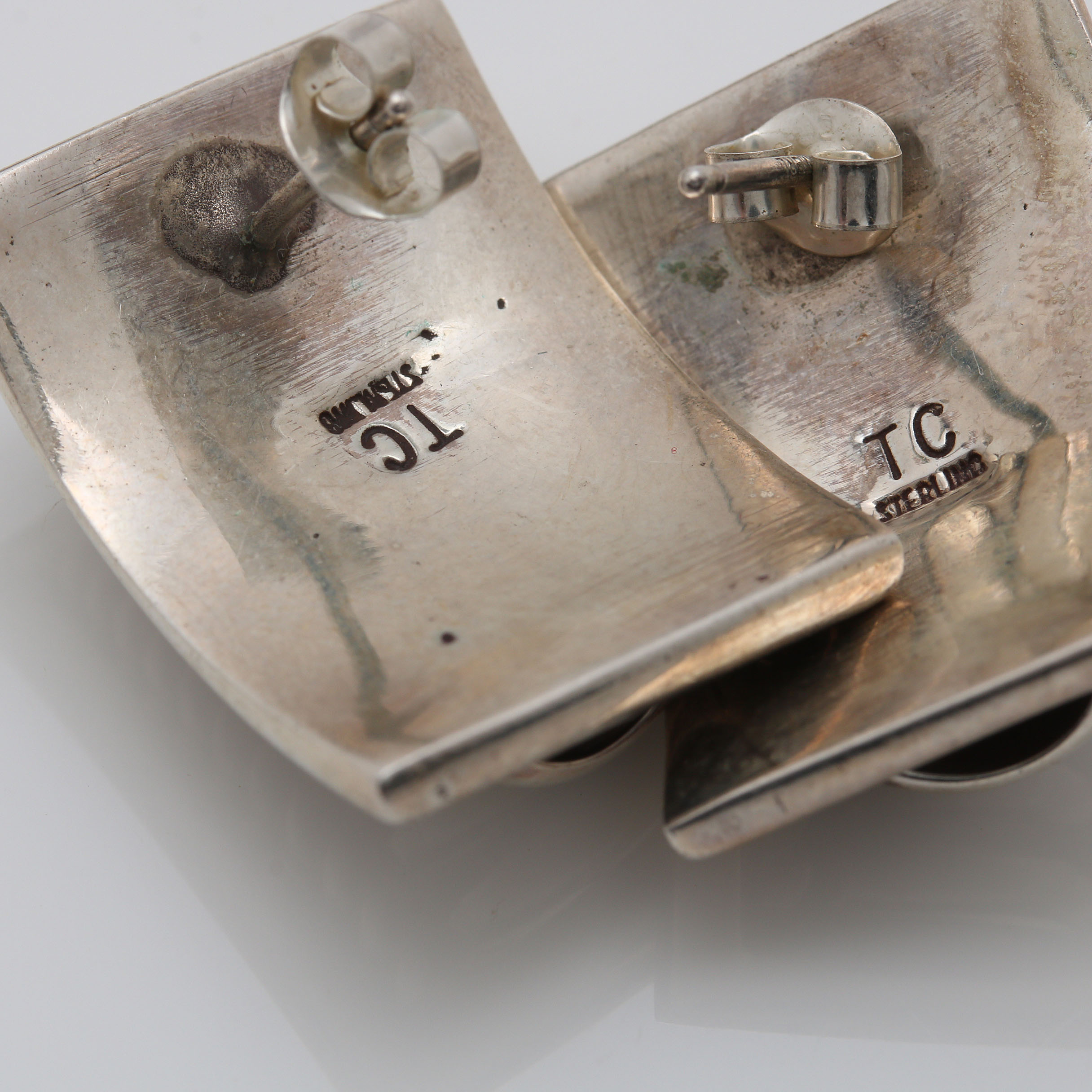 Navajo Artisan Thomas Charley Sterling Silver Earrings and Link Bracelet