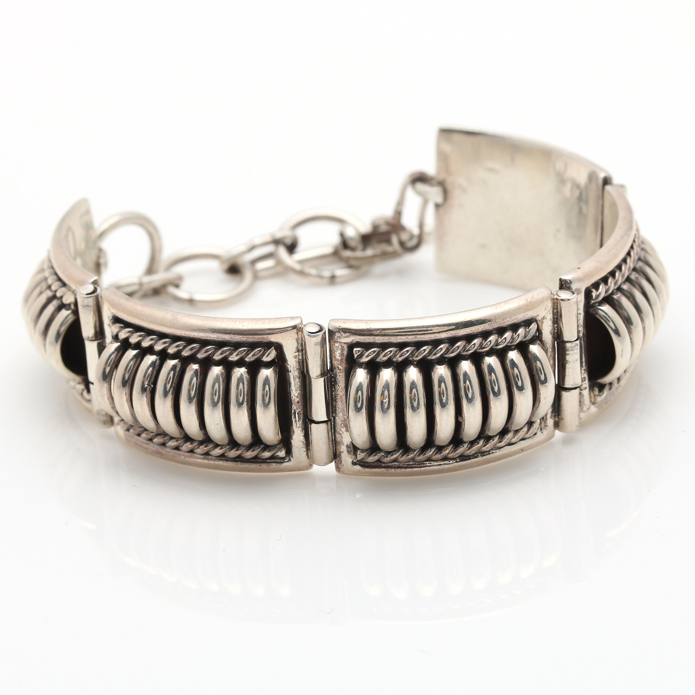 Navajo Artisan Thomas Charley Sterling Silver Earrings and Link Bracelet