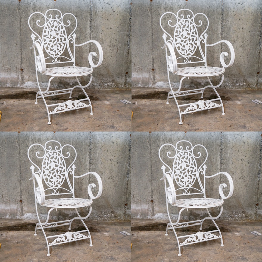 White Painted Wrought Iron Patio Chairs