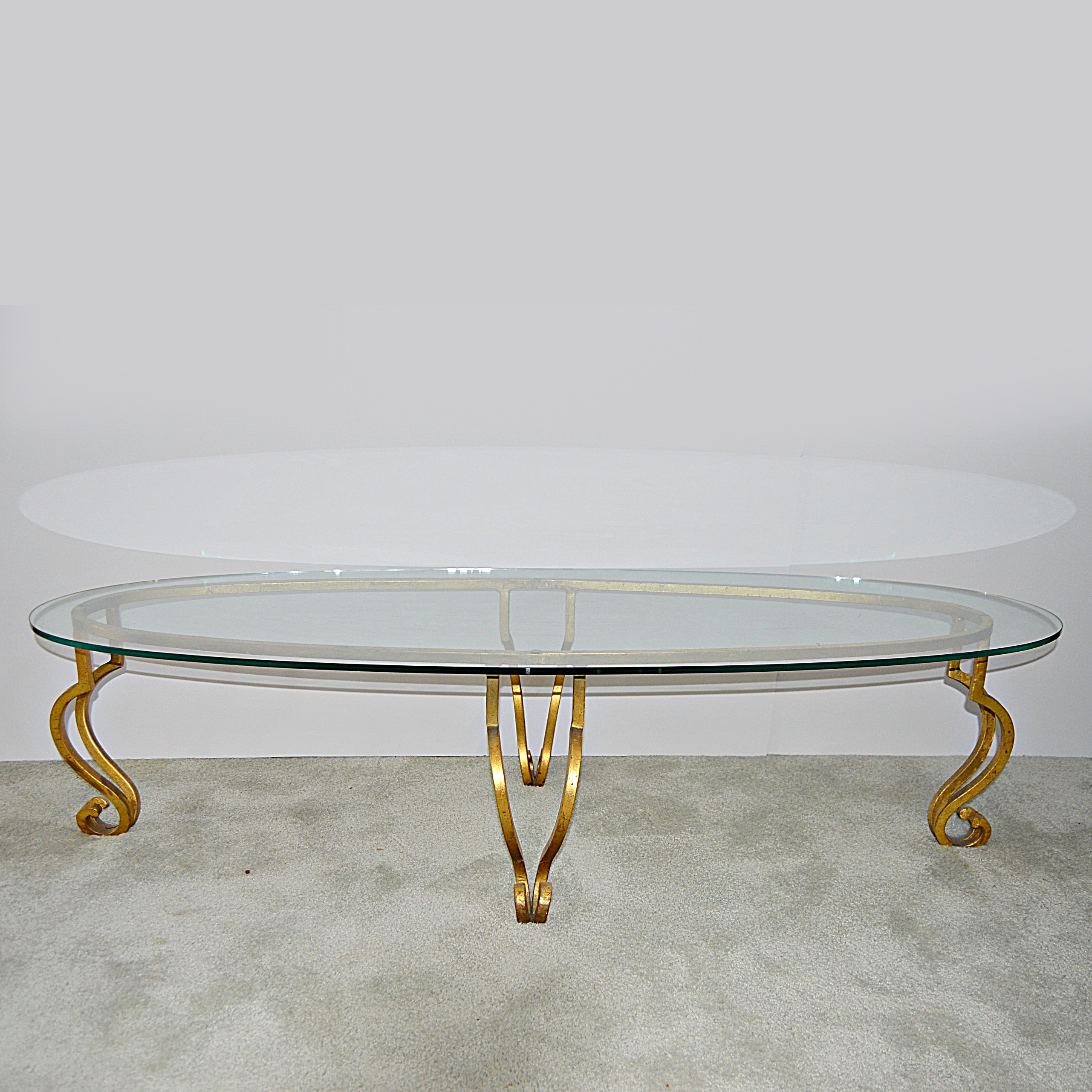 Hollywood Regency Style Glass-Topped Brass Cocktail Table