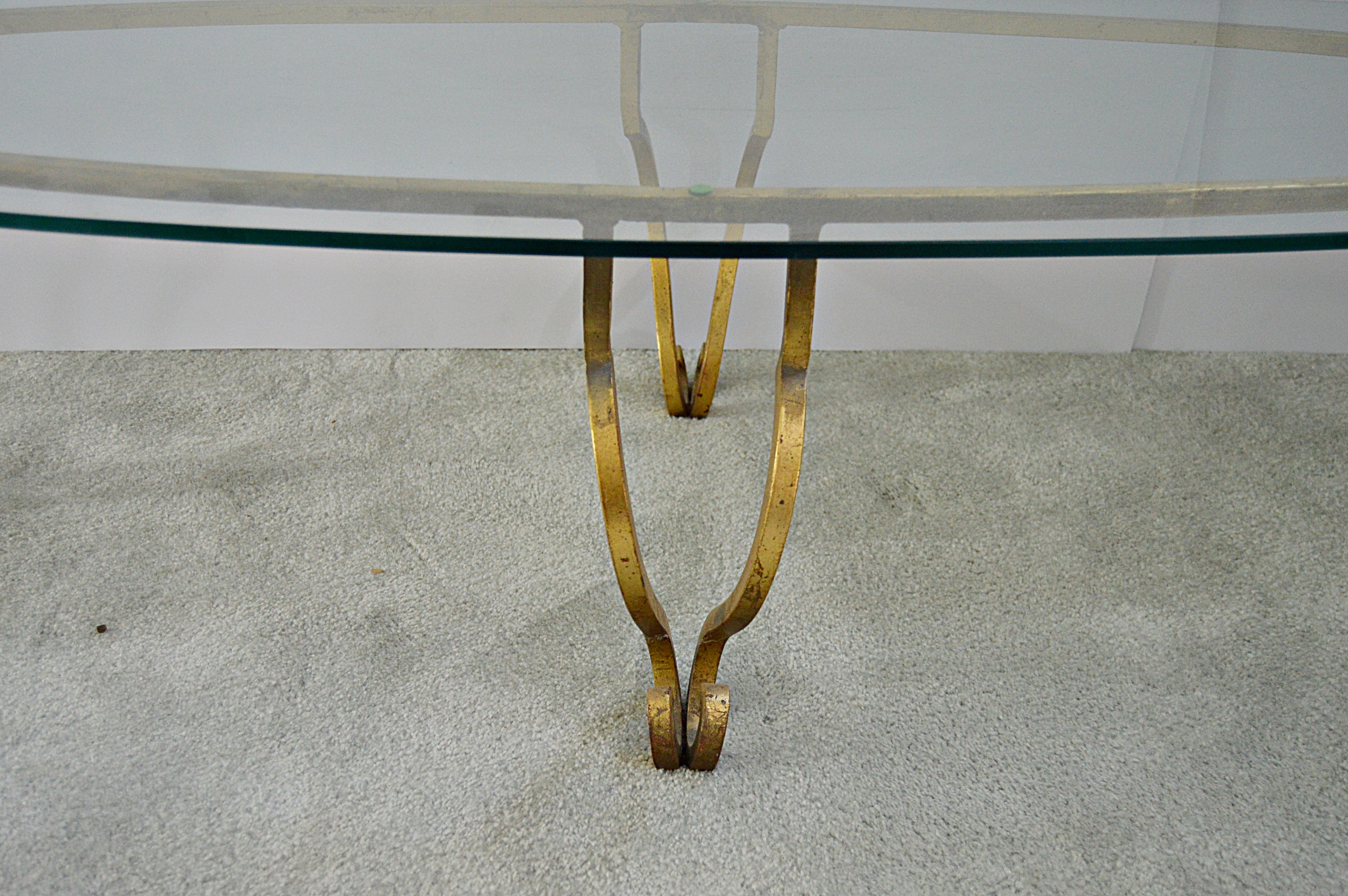 Hollywood Regency Style Glass-Topped Brass Cocktail Table