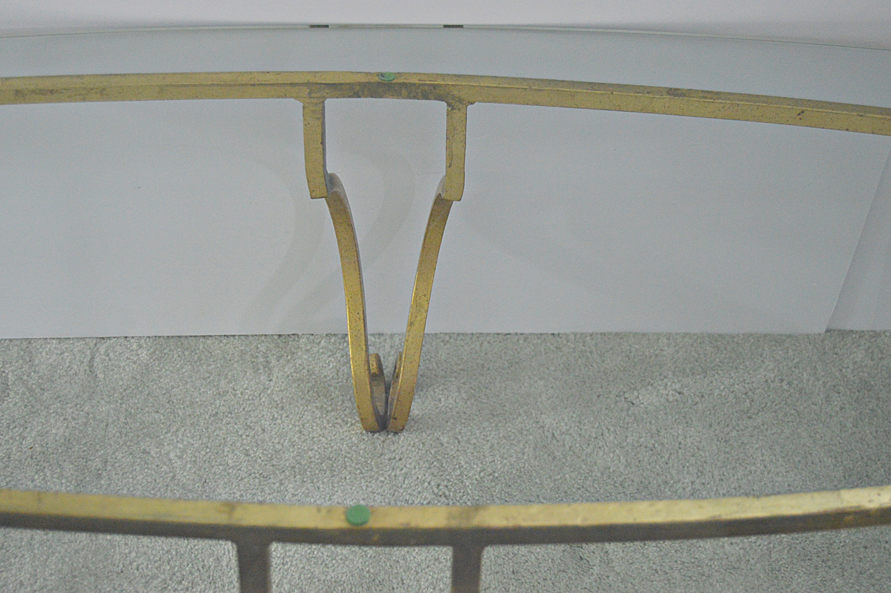 Hollywood Regency Style Glass-Topped Brass Cocktail Table
