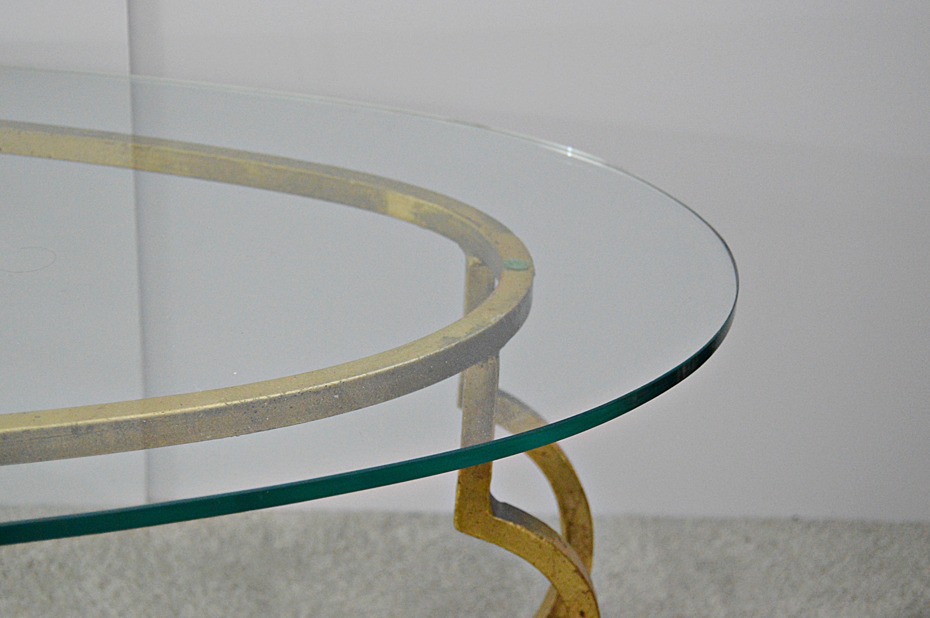 Hollywood Regency Style Glass-Topped Brass Cocktail Table
