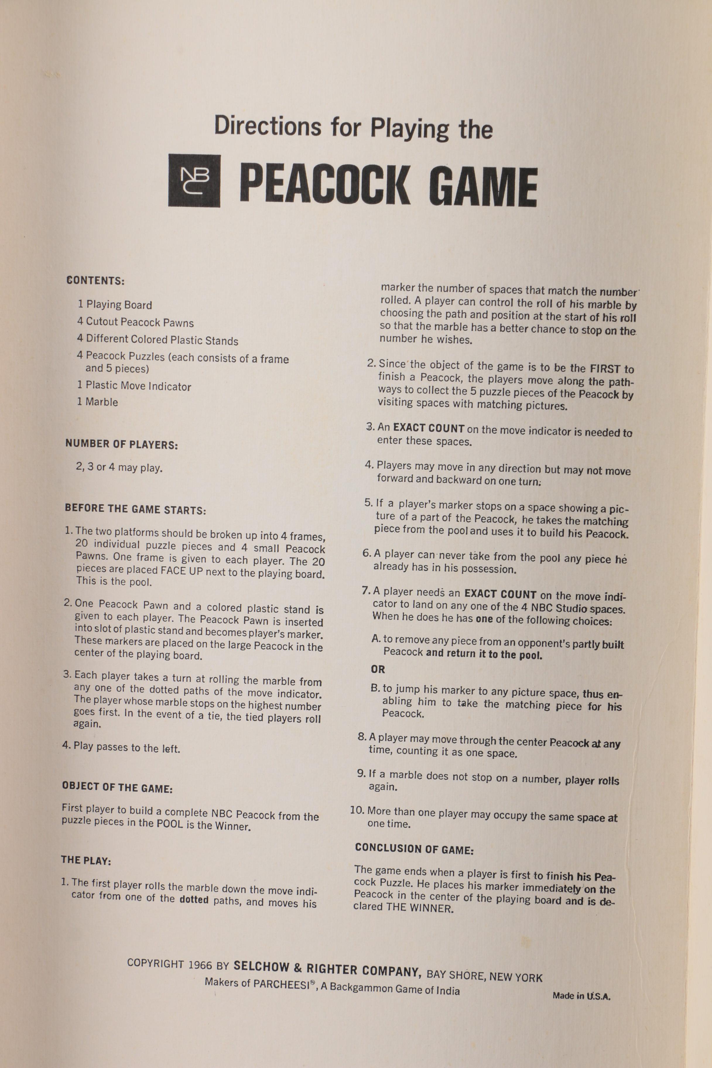 1966 "Peacock" Board Game