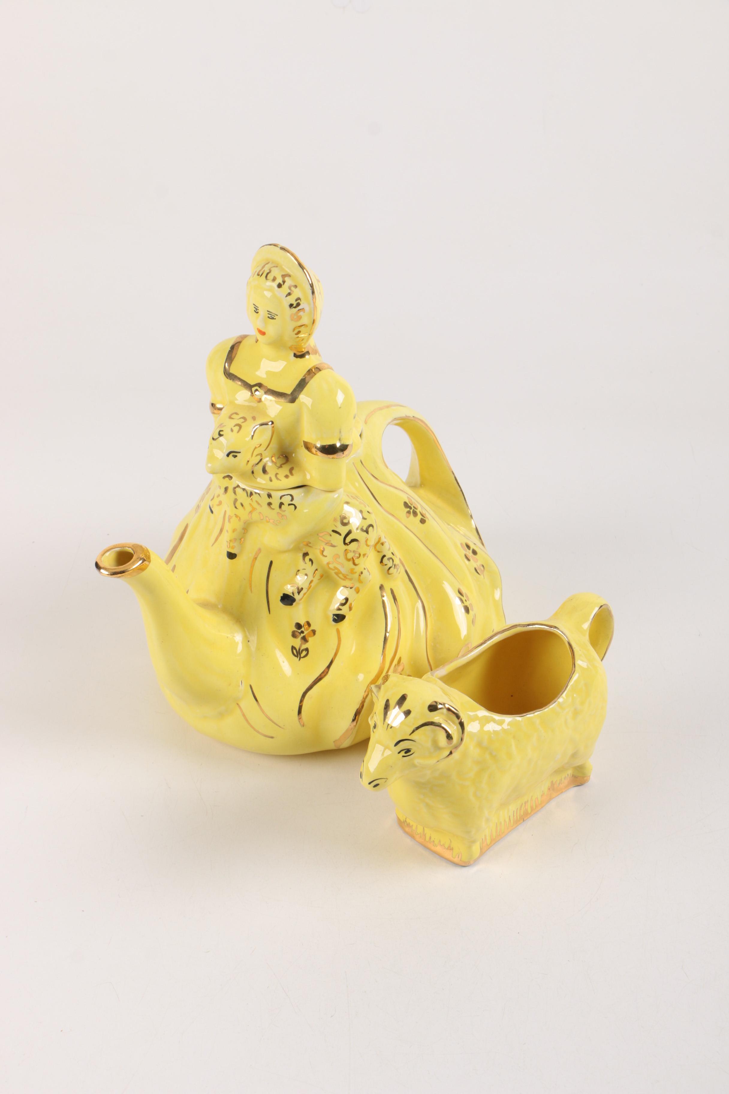 Lingard "Mary Had a Little Lamb" Figural Teapot and Sheep Creamer