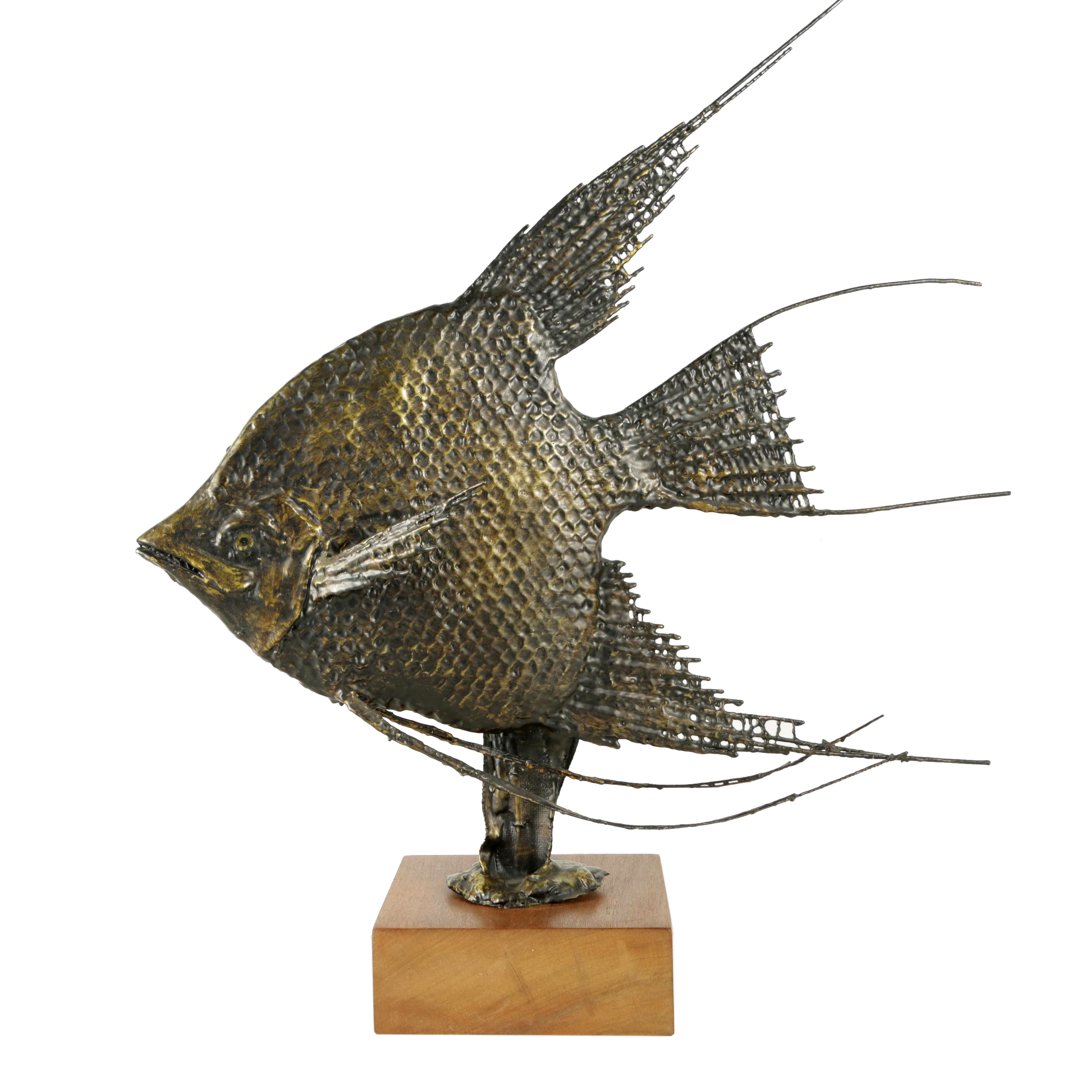 Frank Cesna Metallic Patina Sculpture of an Angelfish
