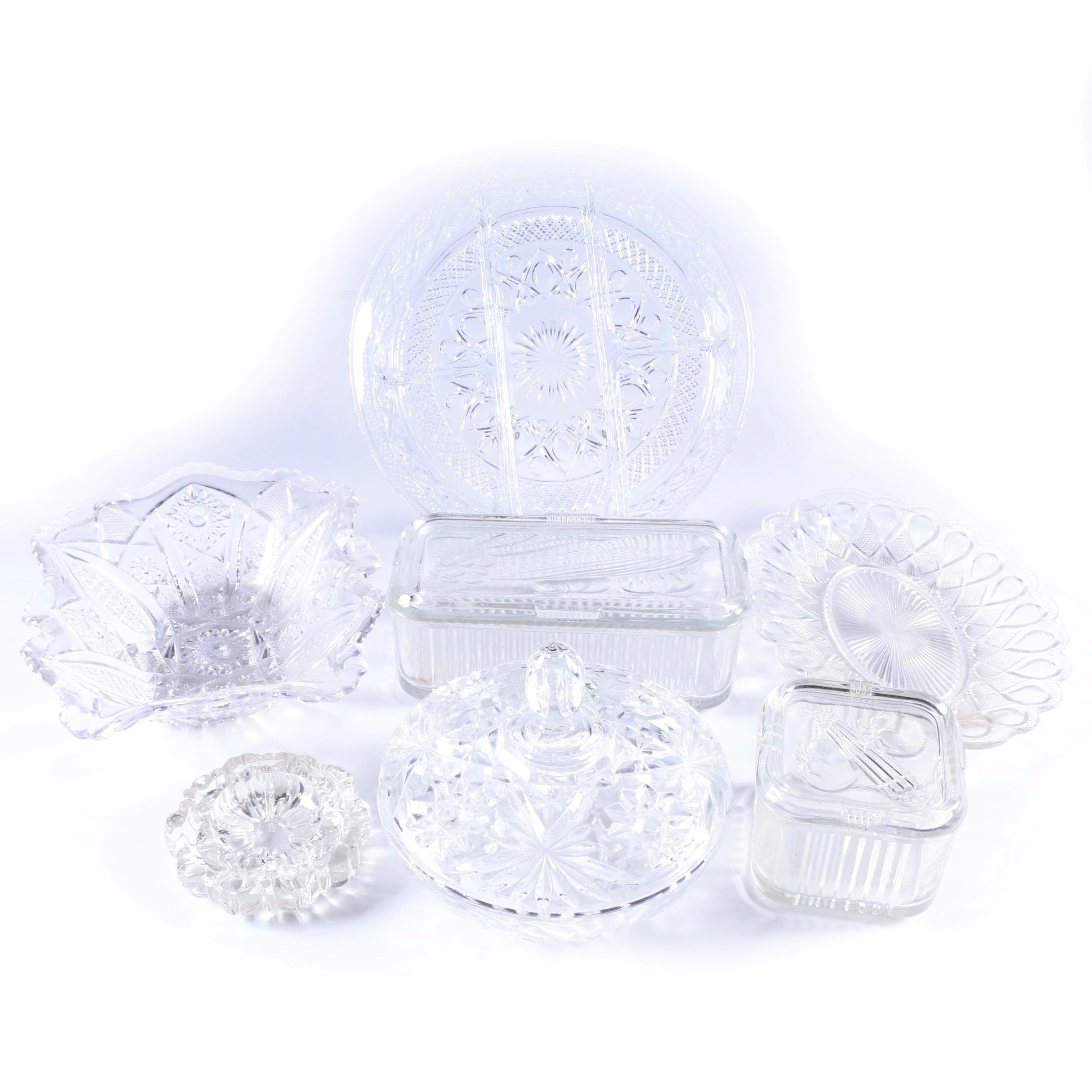 Assortment of Crystal and Glass Serveware and Home Decor