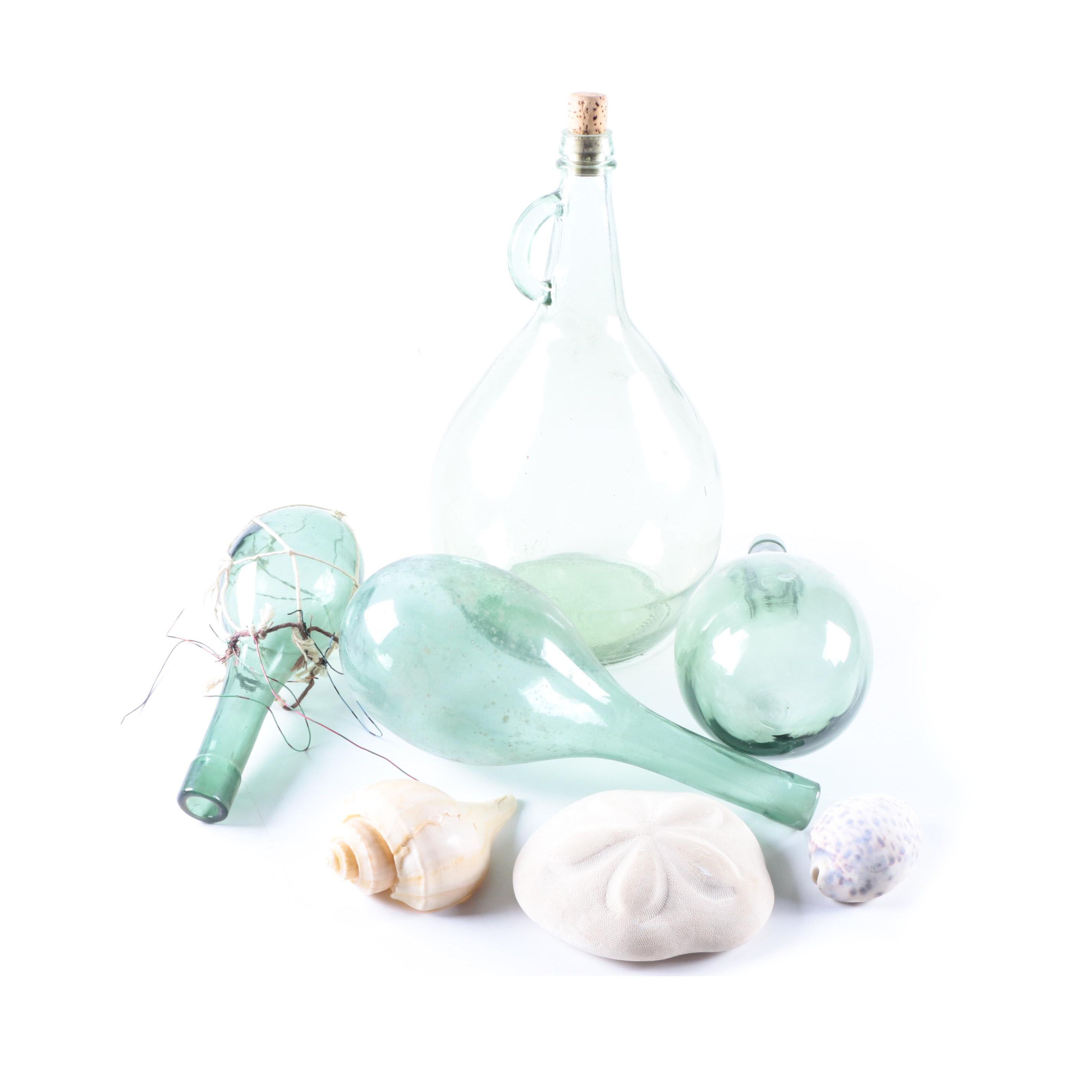 Nautical Themed Glassware and Shell Decor