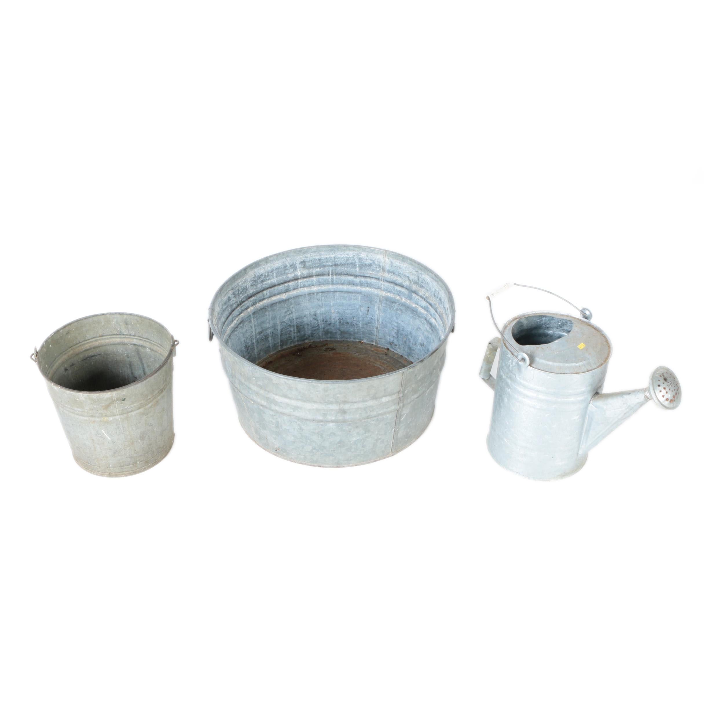 Metal Watering Can, Pail, and Tub