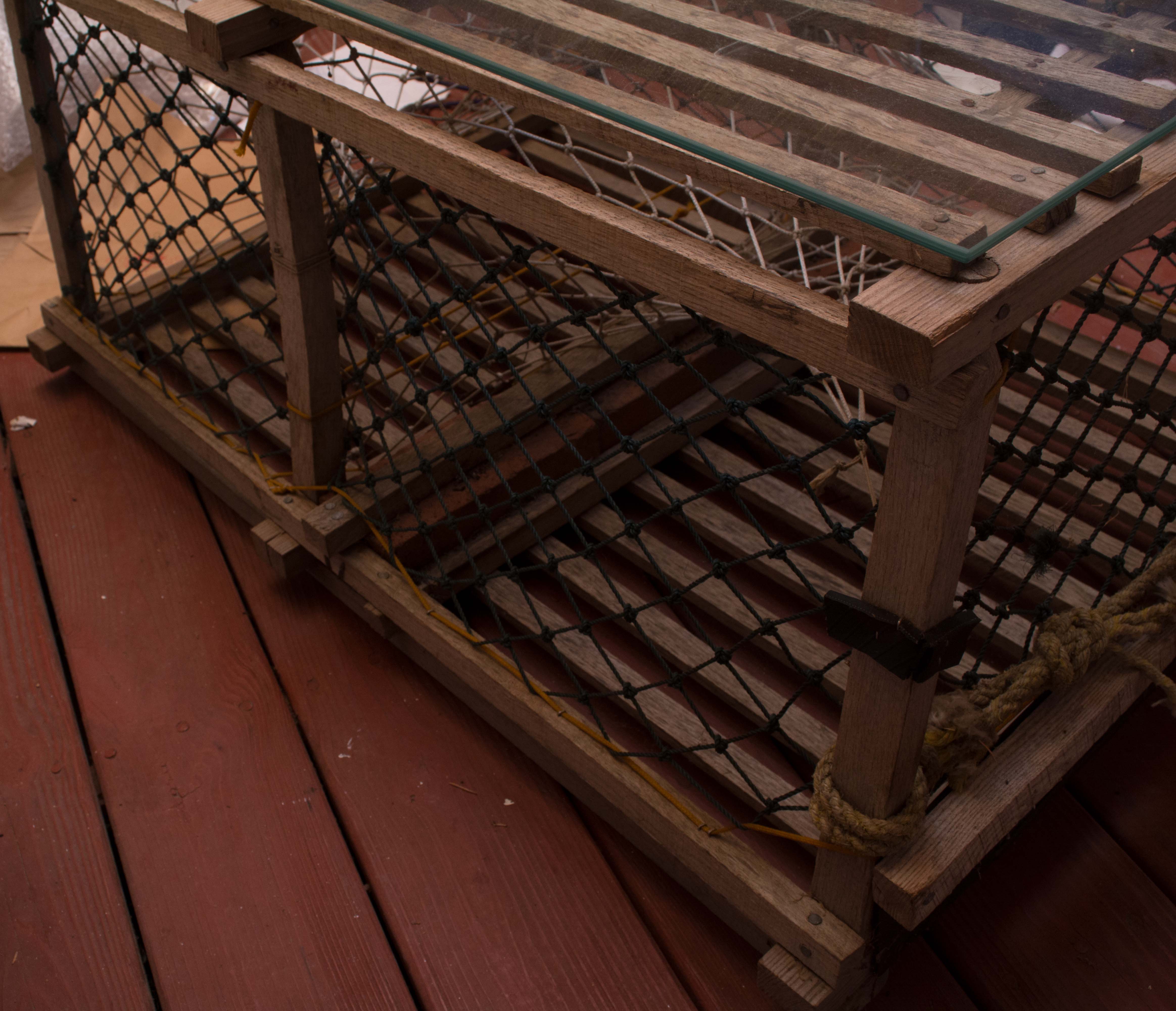 Re-purposed Lobster Trap Glass Top Coffee Table