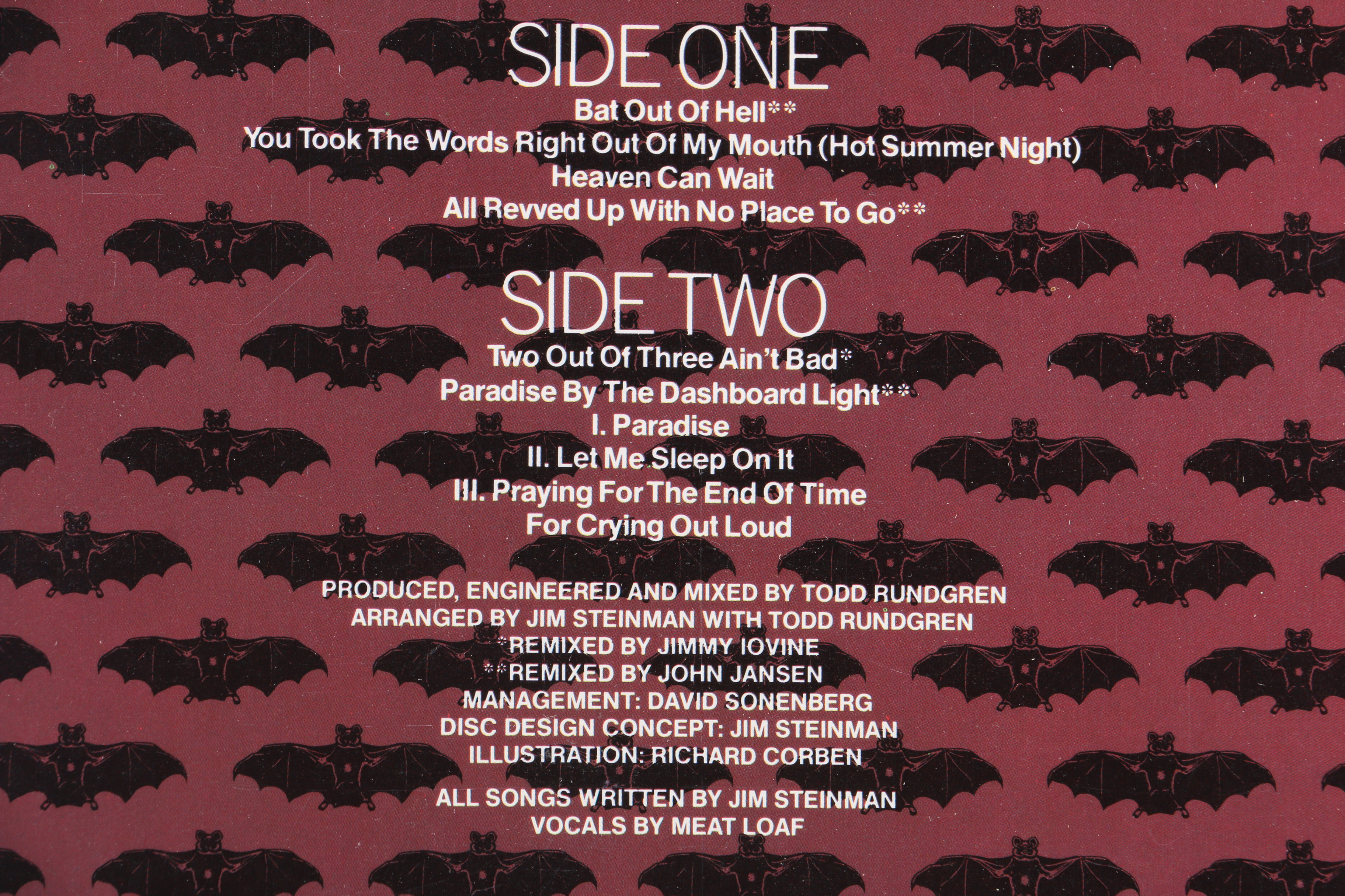 Meat Loaf "Bat Out Of Hell" Limited Edition Picture Disc