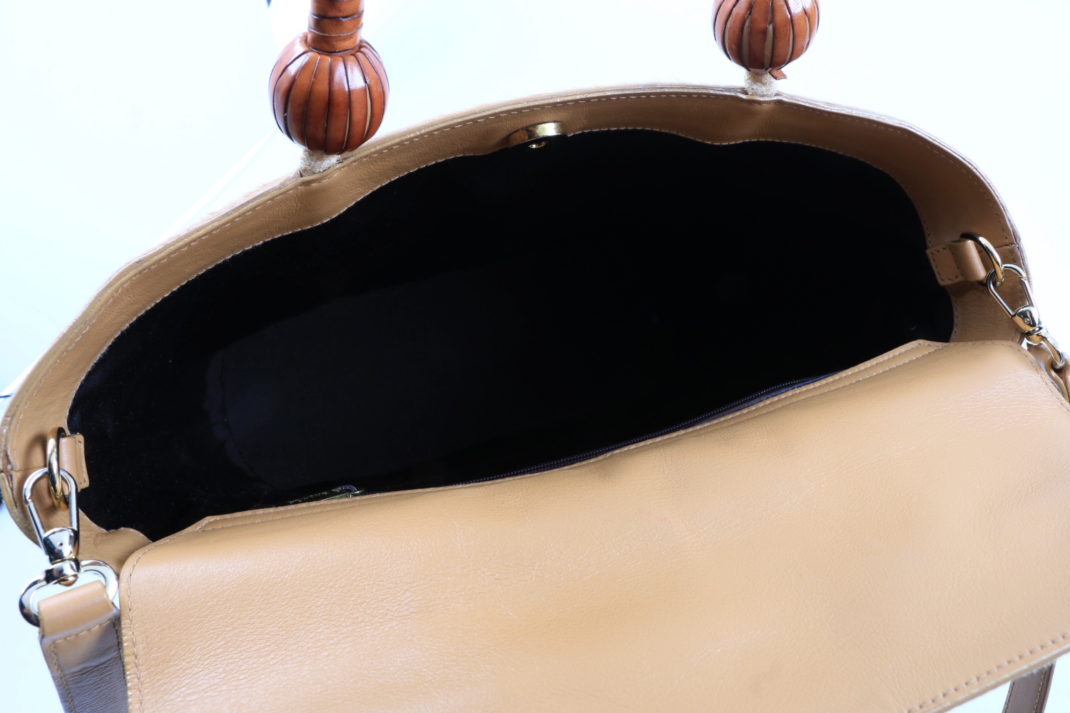 "Escada" Pony Hair Handbag with Brown Leather Braided Handles