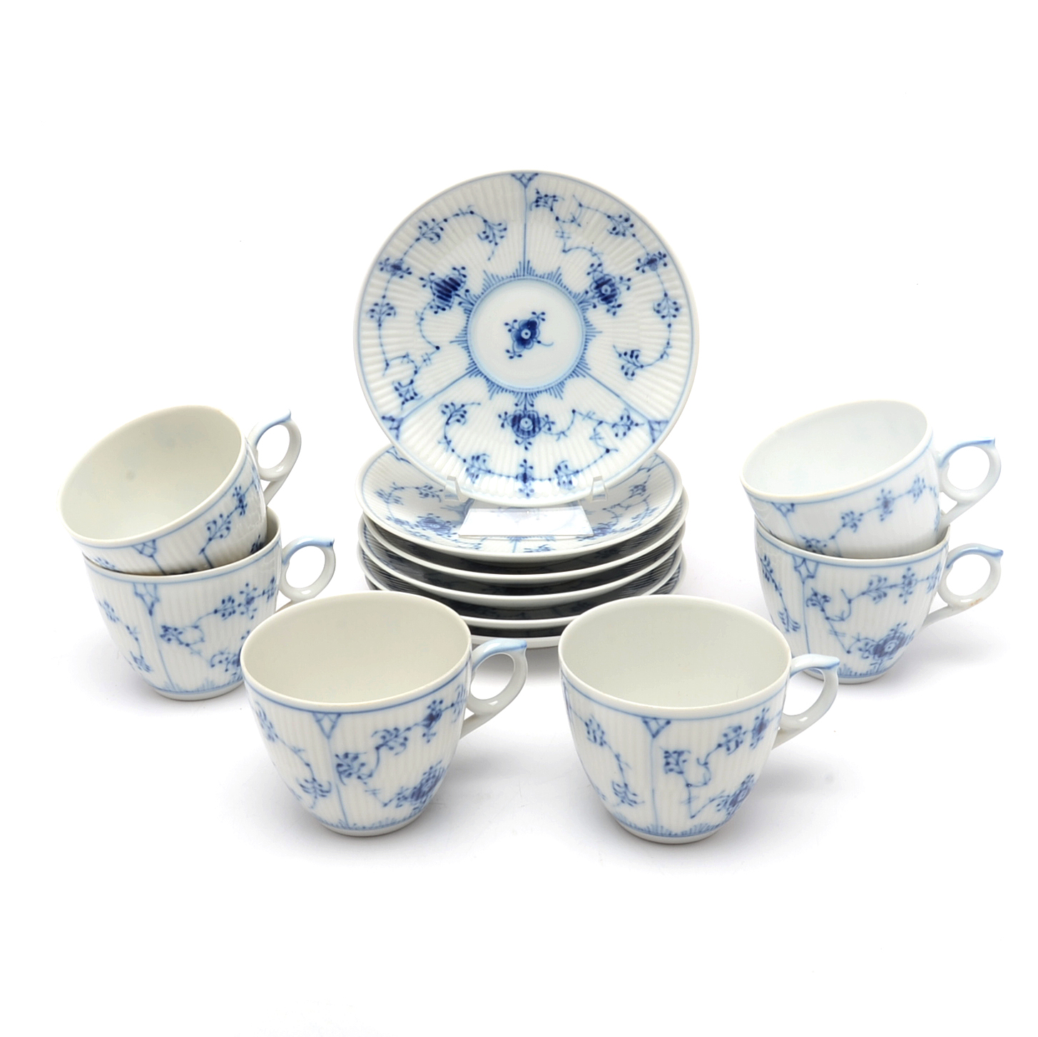 Royal Copenhagen Danish Porcelain "Blue Fluted" Tea Service For Six