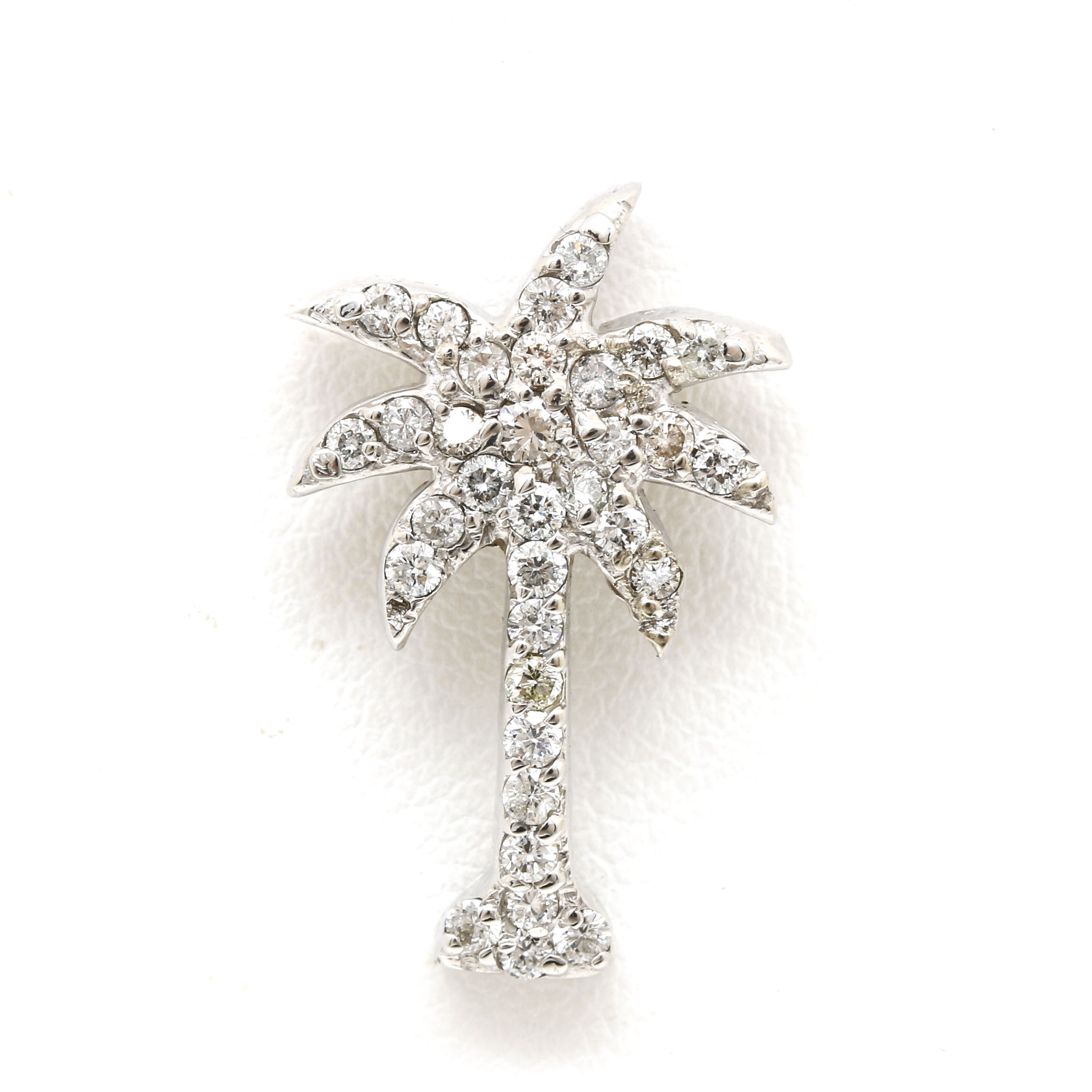 14K White Gold Diamond Palm Tree Pendant