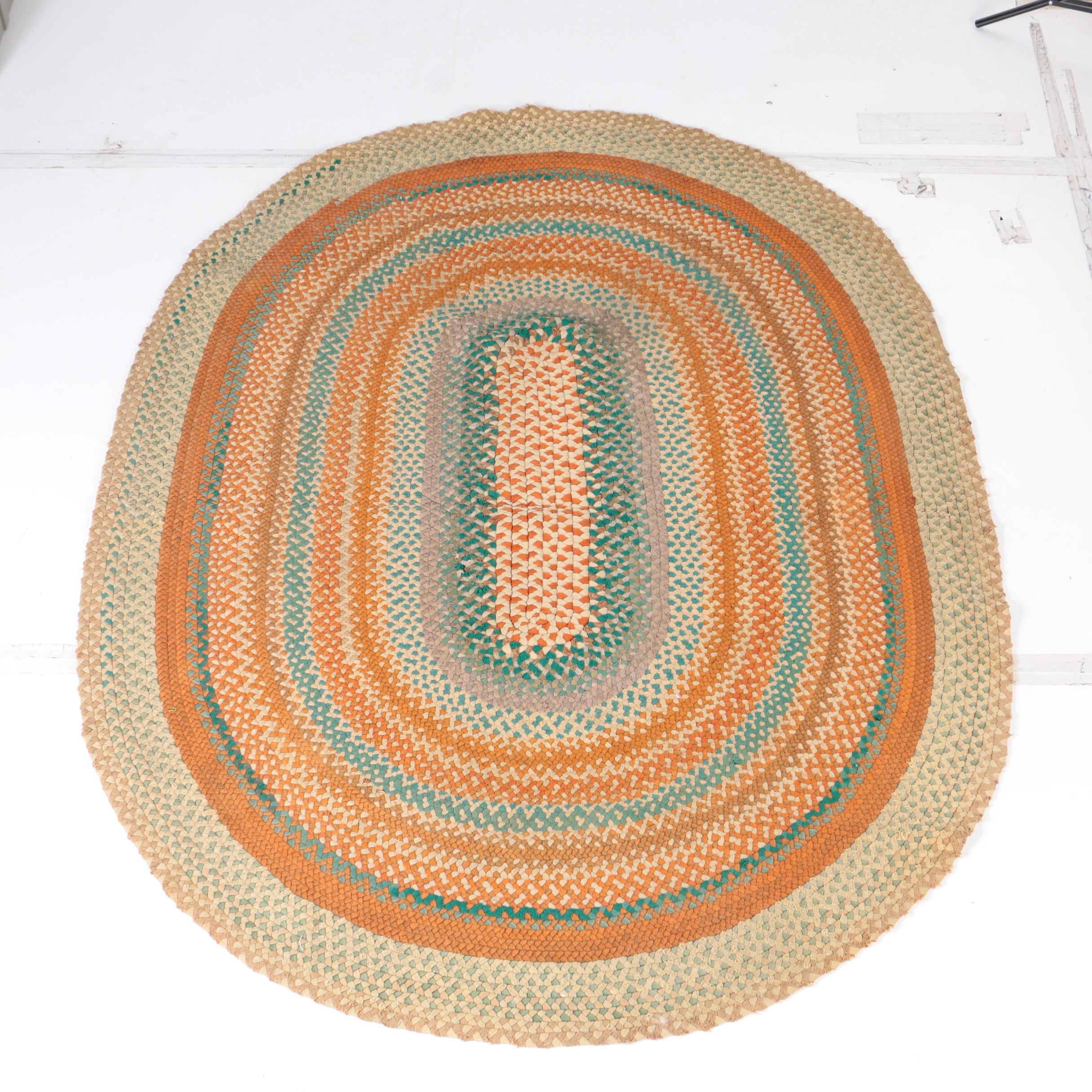 Vintage Braided Oval Wool Area Rug