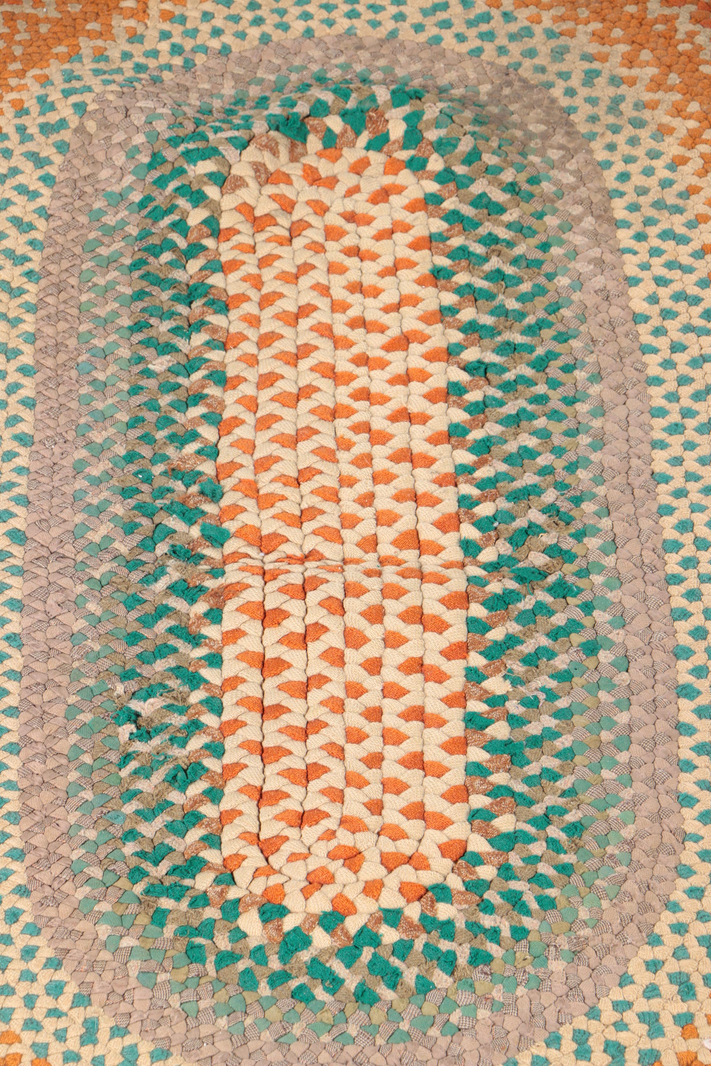 Vintage Braided Oval Wool Area Rug