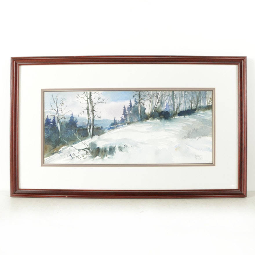 Dwight Williams Watercolor Painting on Paper of Winter Landscape