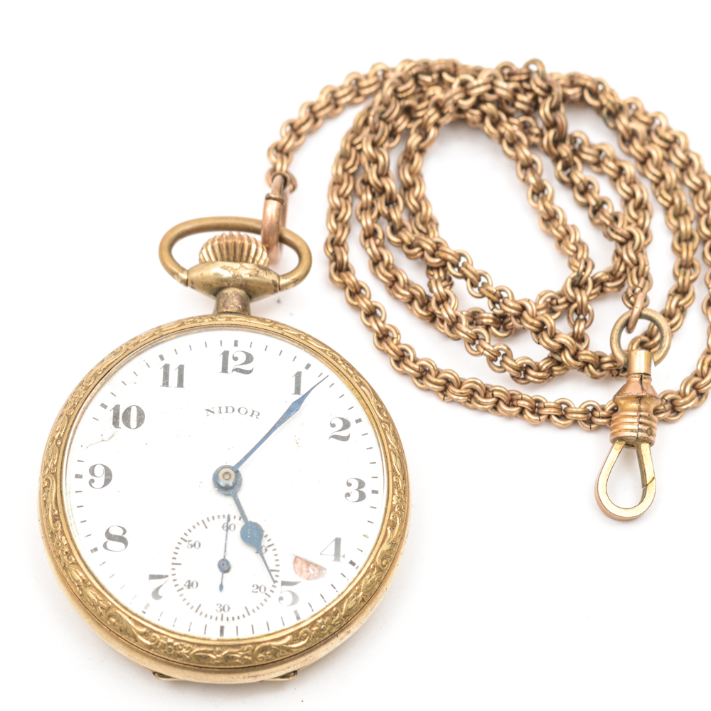 Nidor Vintage 14K Gold Filled Pocket Watch