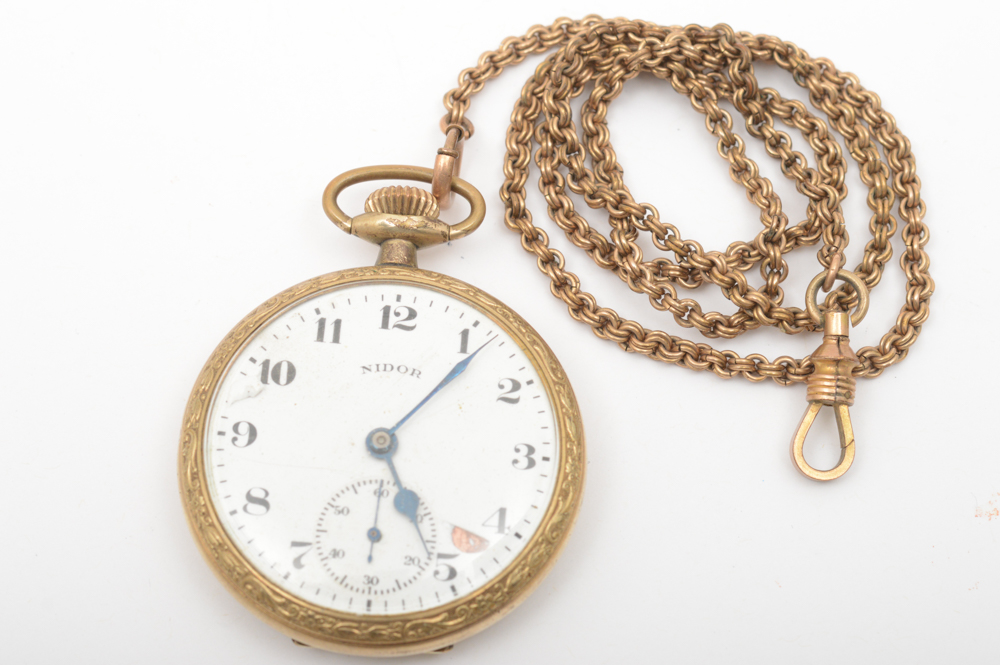 Nidor Vintage 14K Gold Filled Pocket Watch
