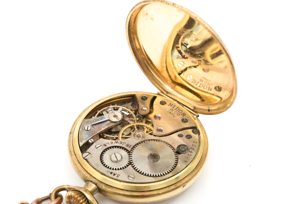 Nidor Vintage 14K Gold Filled Pocket Watch