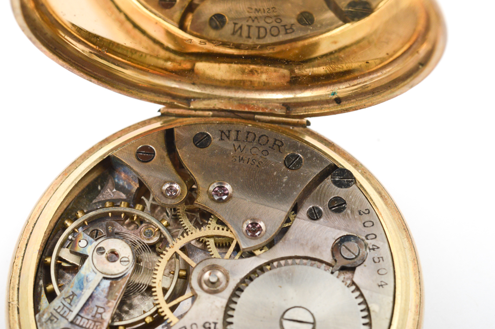 Nidor Vintage 14K Gold Filled Pocket Watch
