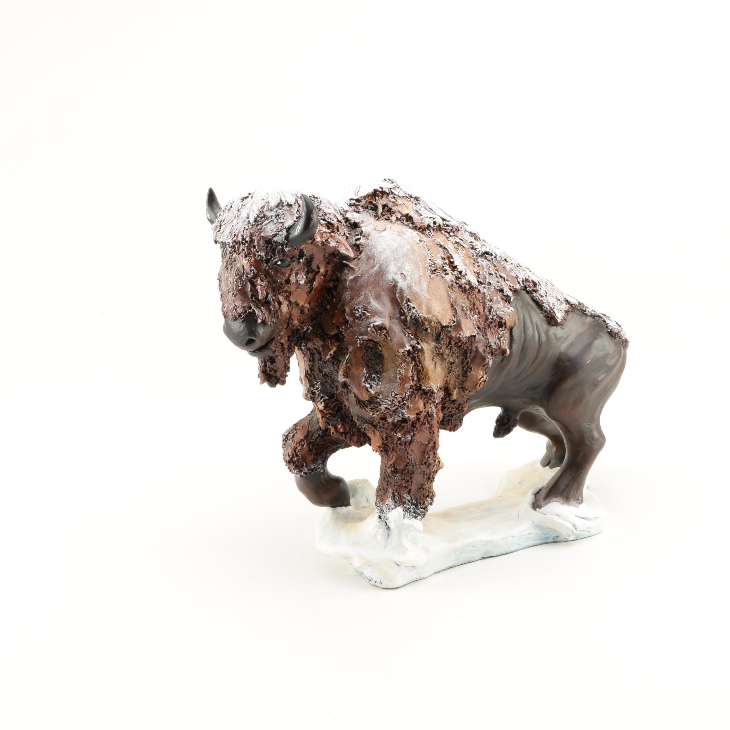 Hand Painted Ceramic Sculpture "Buffalo Snow"
