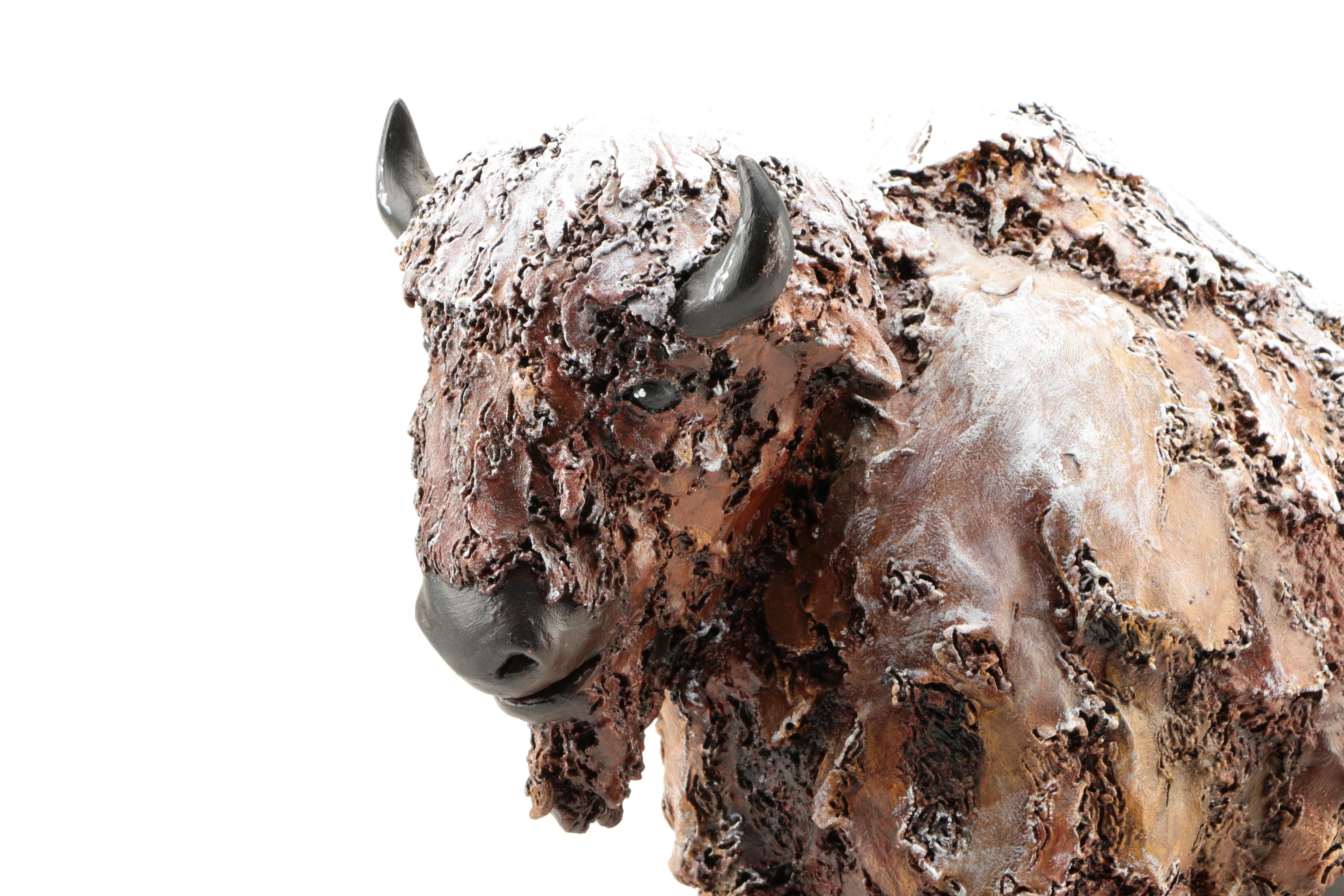 Hand Painted Ceramic Sculpture "Buffalo Snow"