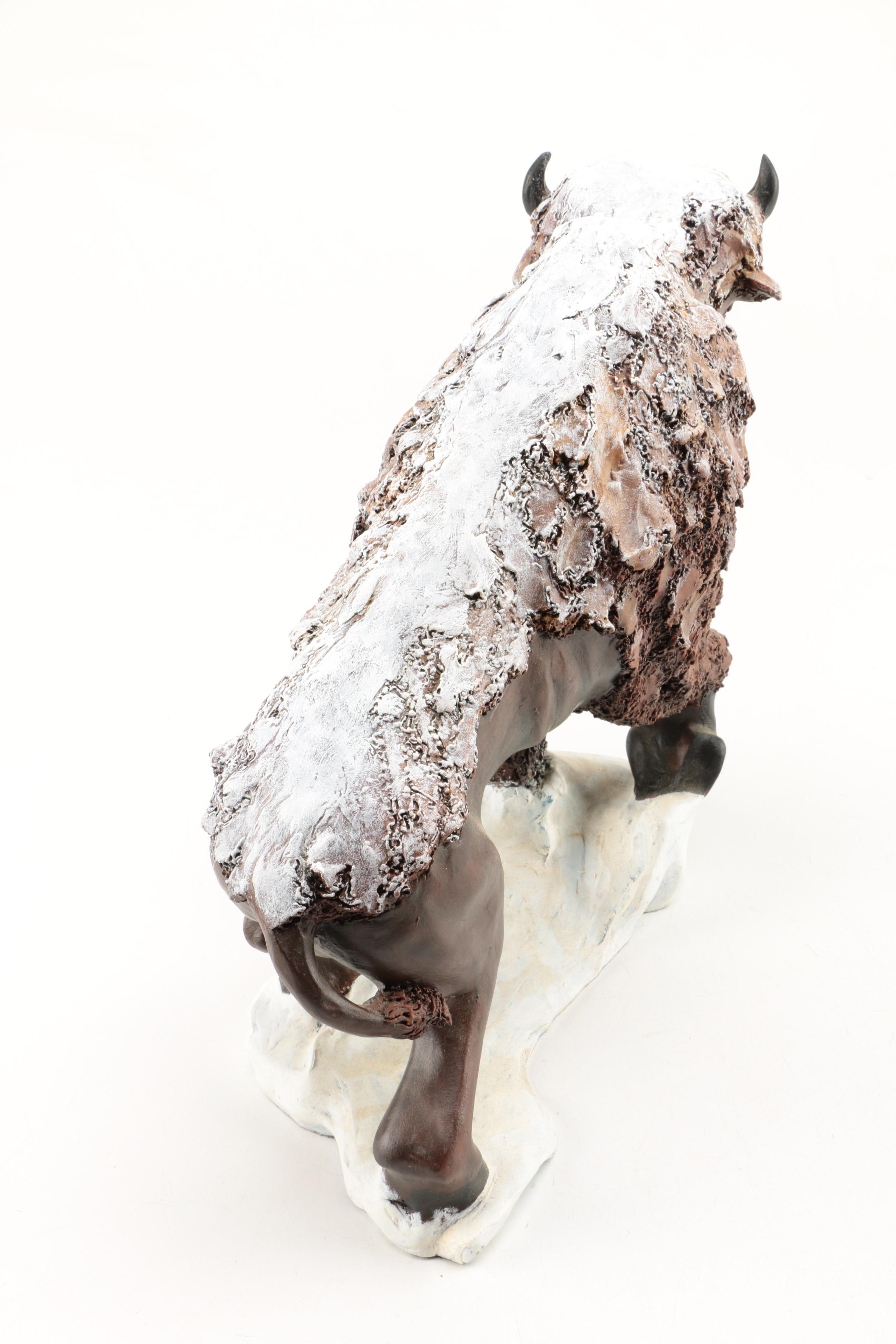 Hand Painted Ceramic Sculpture "Buffalo Snow"
