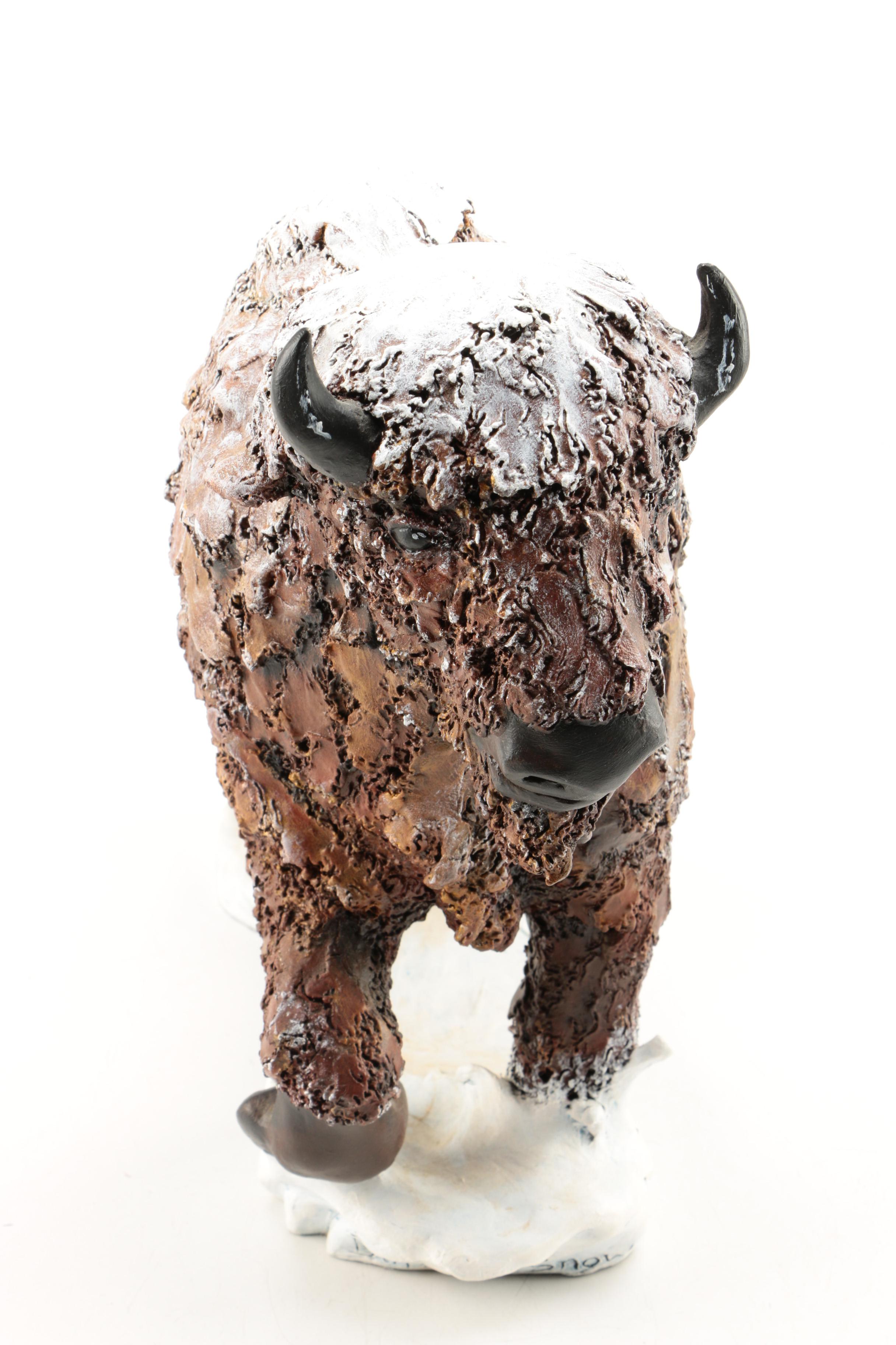 Hand Painted Ceramic Sculpture "Buffalo Snow"
