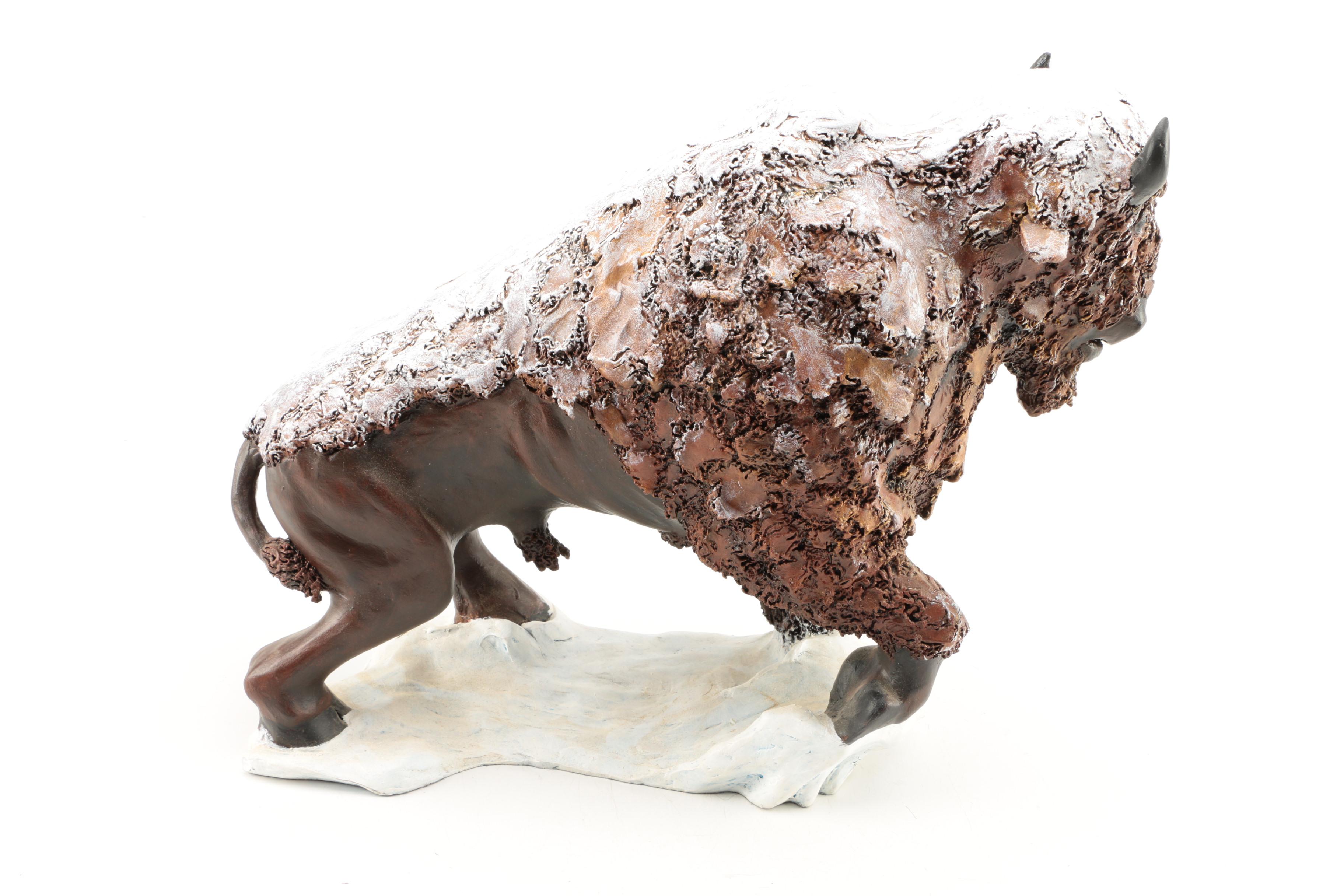 Hand Painted Ceramic Sculpture "Buffalo Snow"