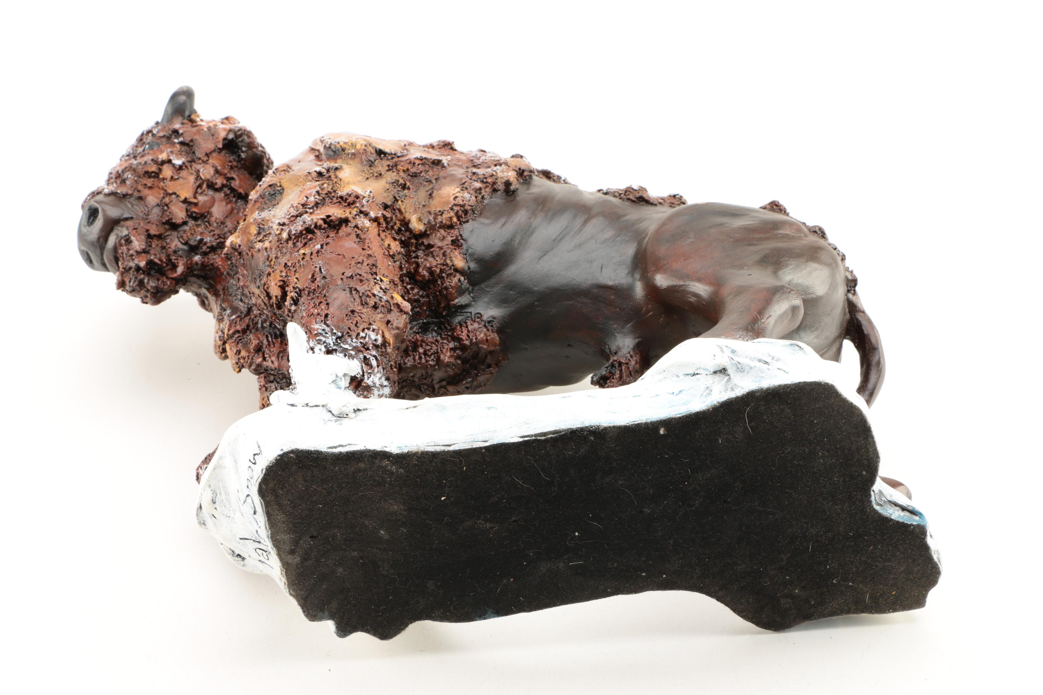 Hand Painted Ceramic Sculpture "Buffalo Snow"