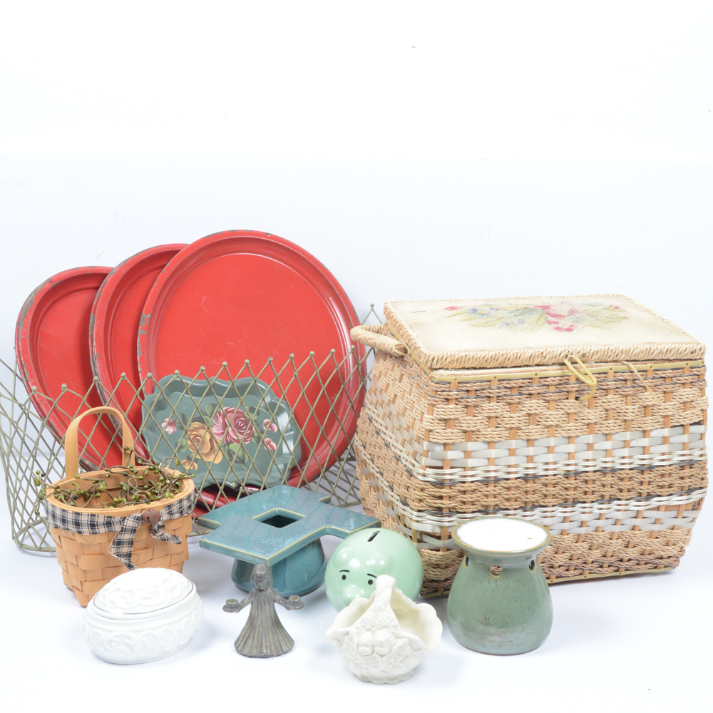 Home Decor Featuring Globe and Vintage Sewing Basket