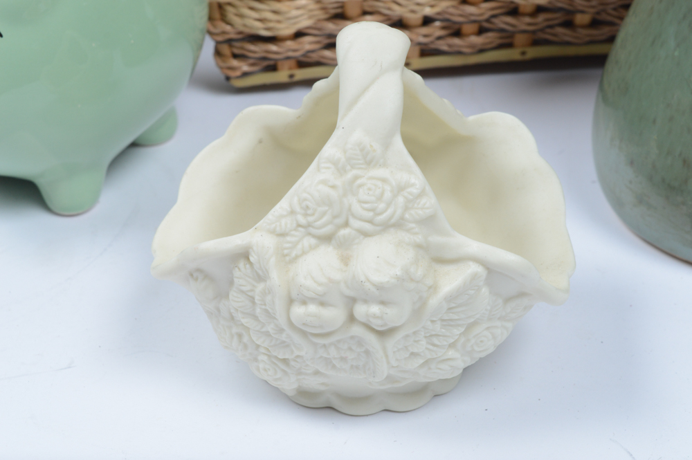 Home Decor Featuring Globe and Vintage Sewing Basket