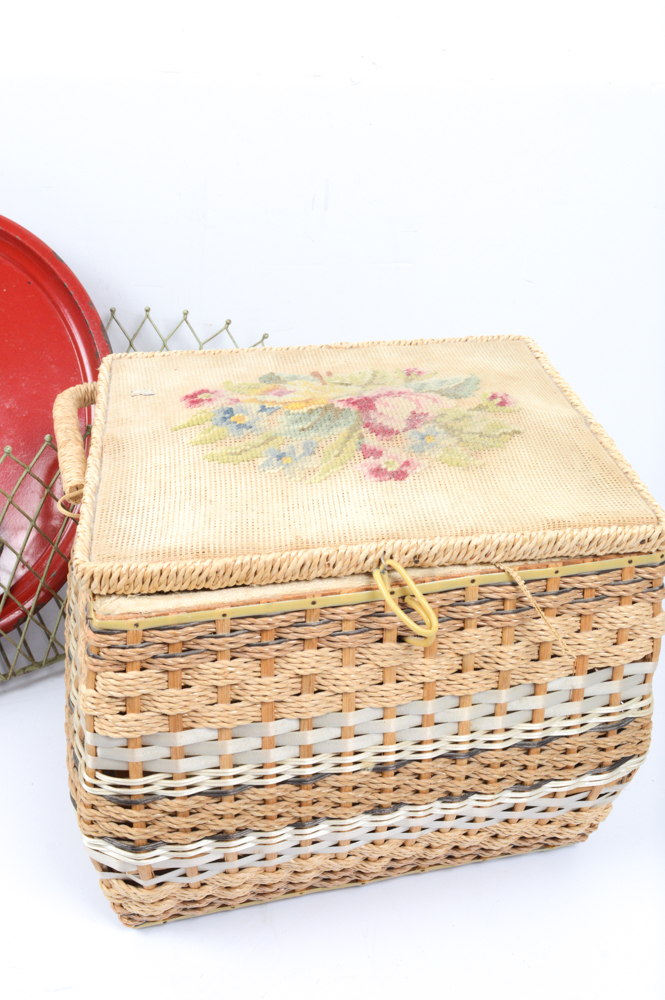 Home Decor Featuring Globe and Vintage Sewing Basket