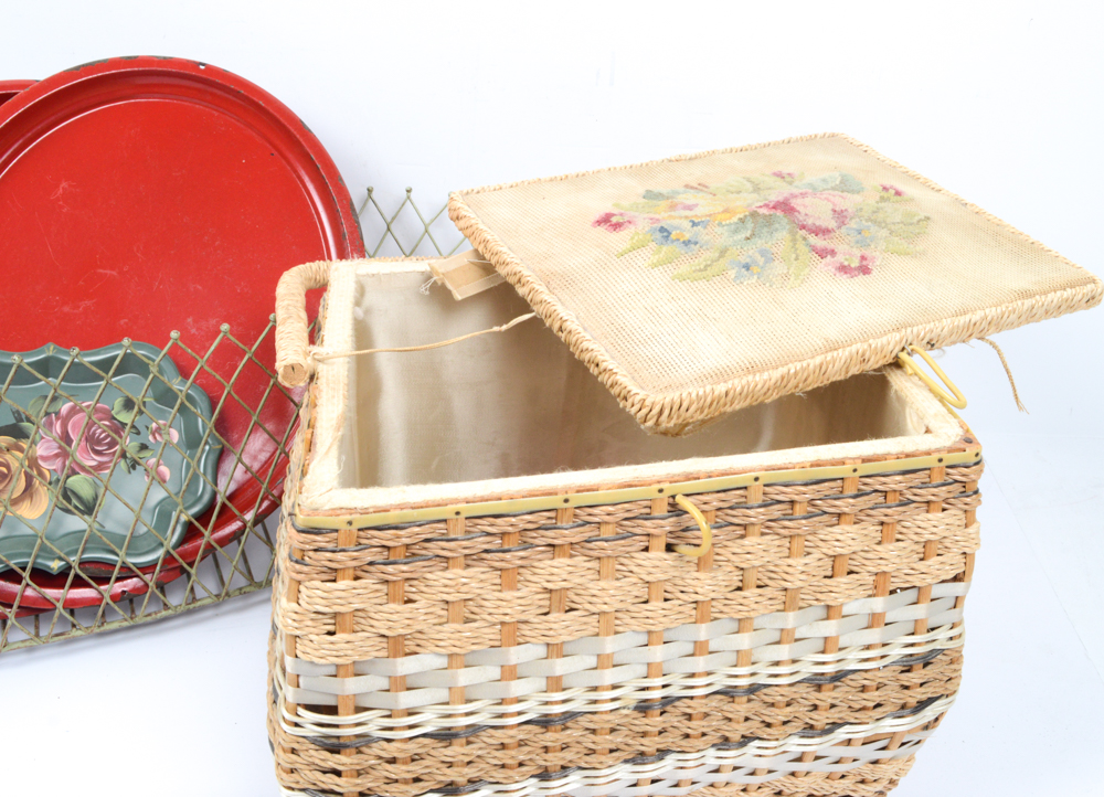 Home Decor Featuring Globe and Vintage Sewing Basket