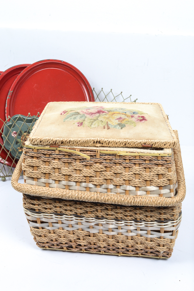 Home Decor Featuring Globe and Vintage Sewing Basket