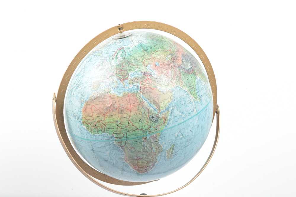 Home Decor Featuring Globe and Vintage Sewing Basket