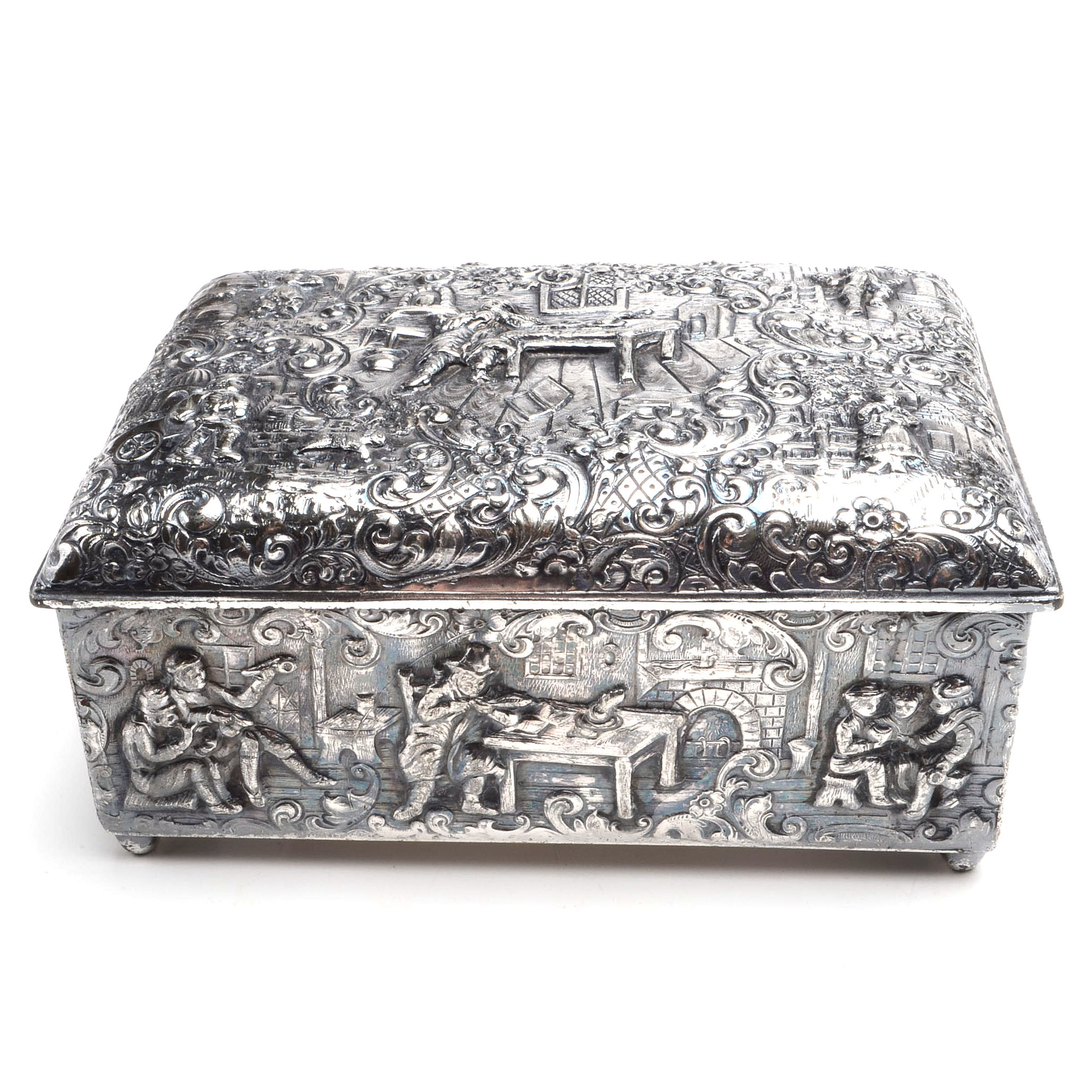 Early 20th Century Barbour Silver Plate Cigarette Box With Dutch Designs