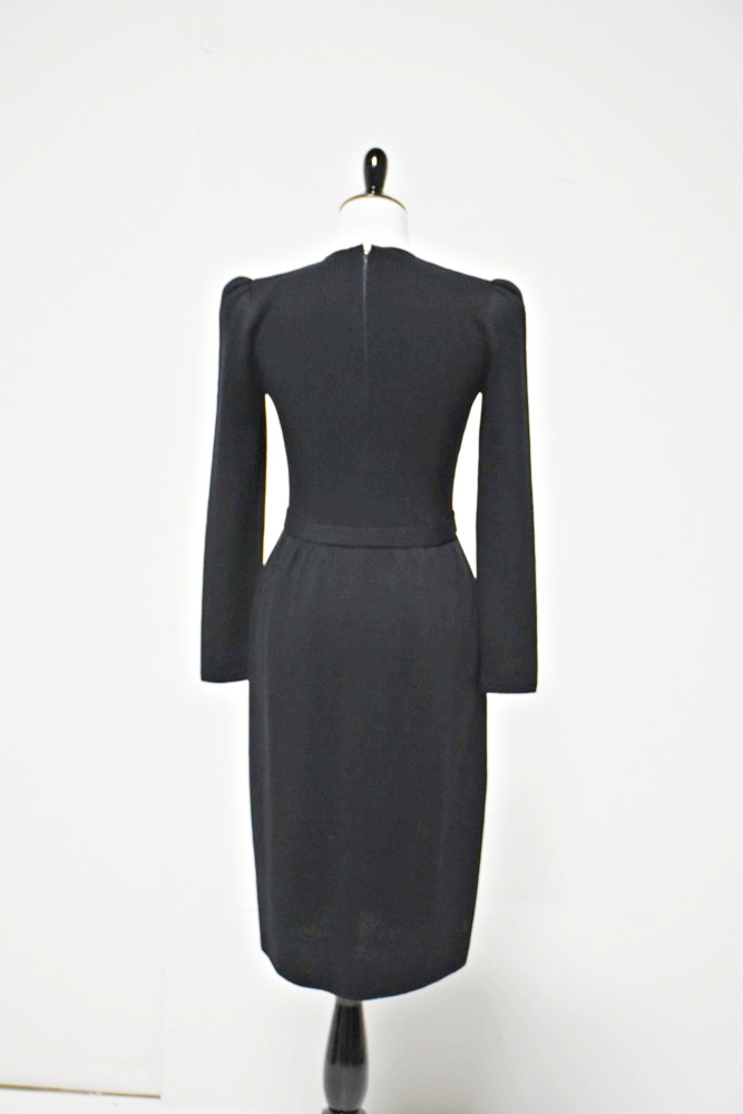 Vintage St. John Black Knit Dress with Sequin Detailing at the Neckline