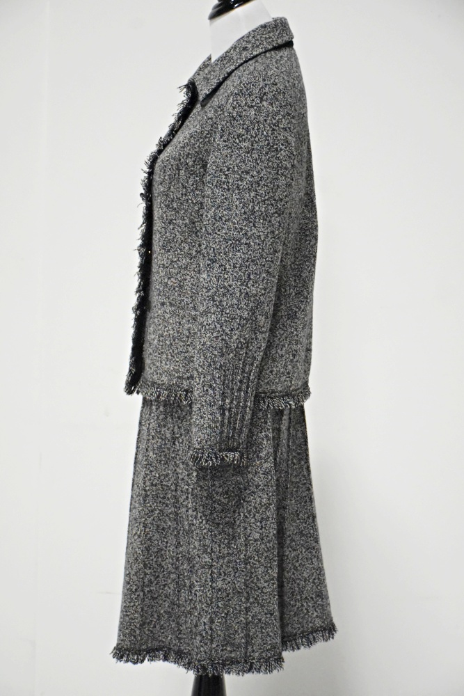 Oscar de la Renta Black and White Heathered Knit Jacket and Skirt