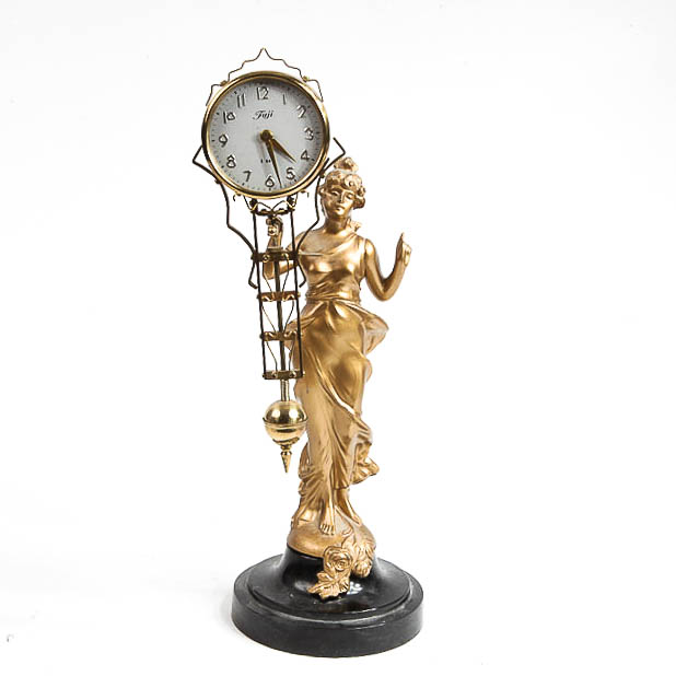 Fuji Figural Eight Day Swing Arm Clock After Junghans Diana