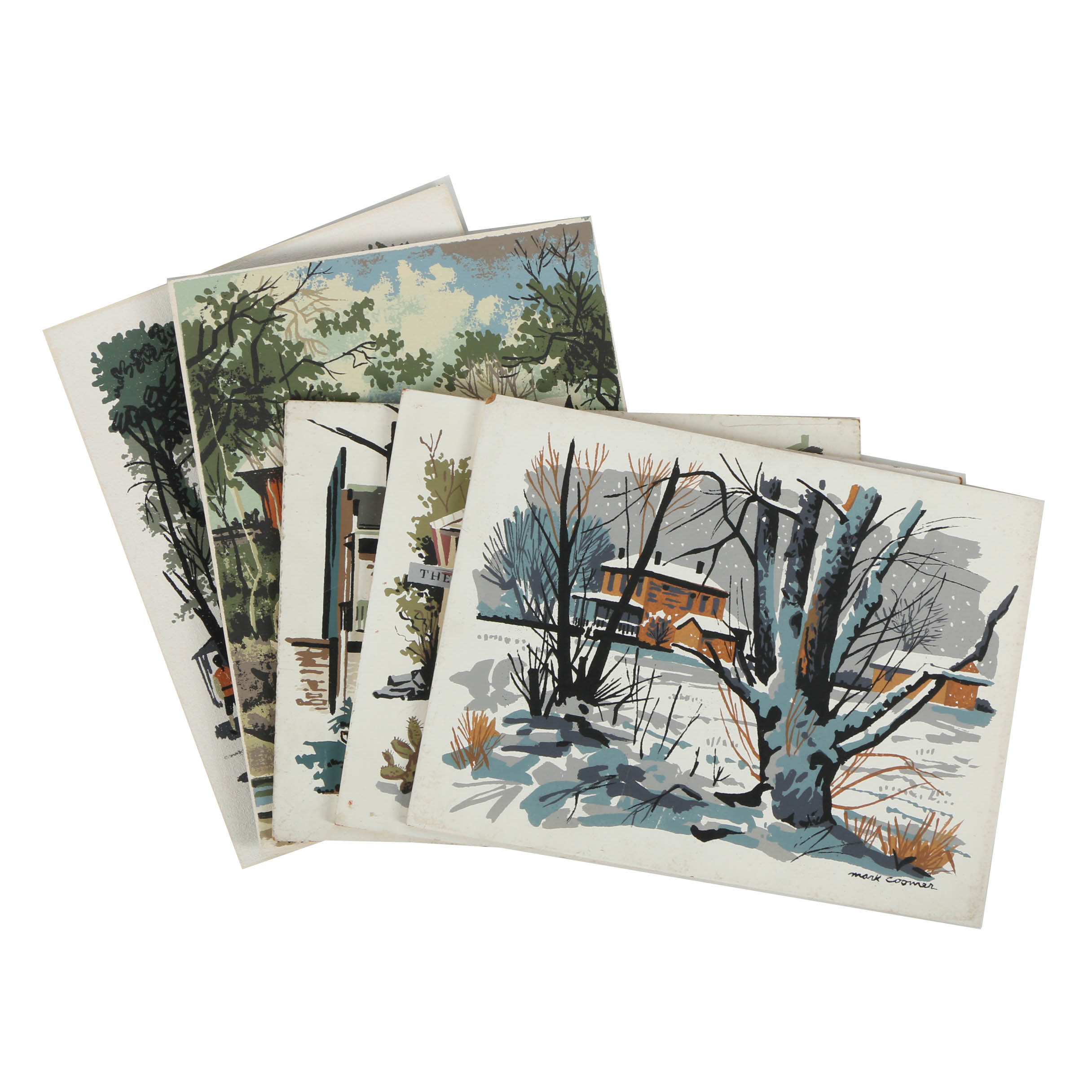 Assortment of Mark Coomer Serigraphs on Boards of Architectural Scenes