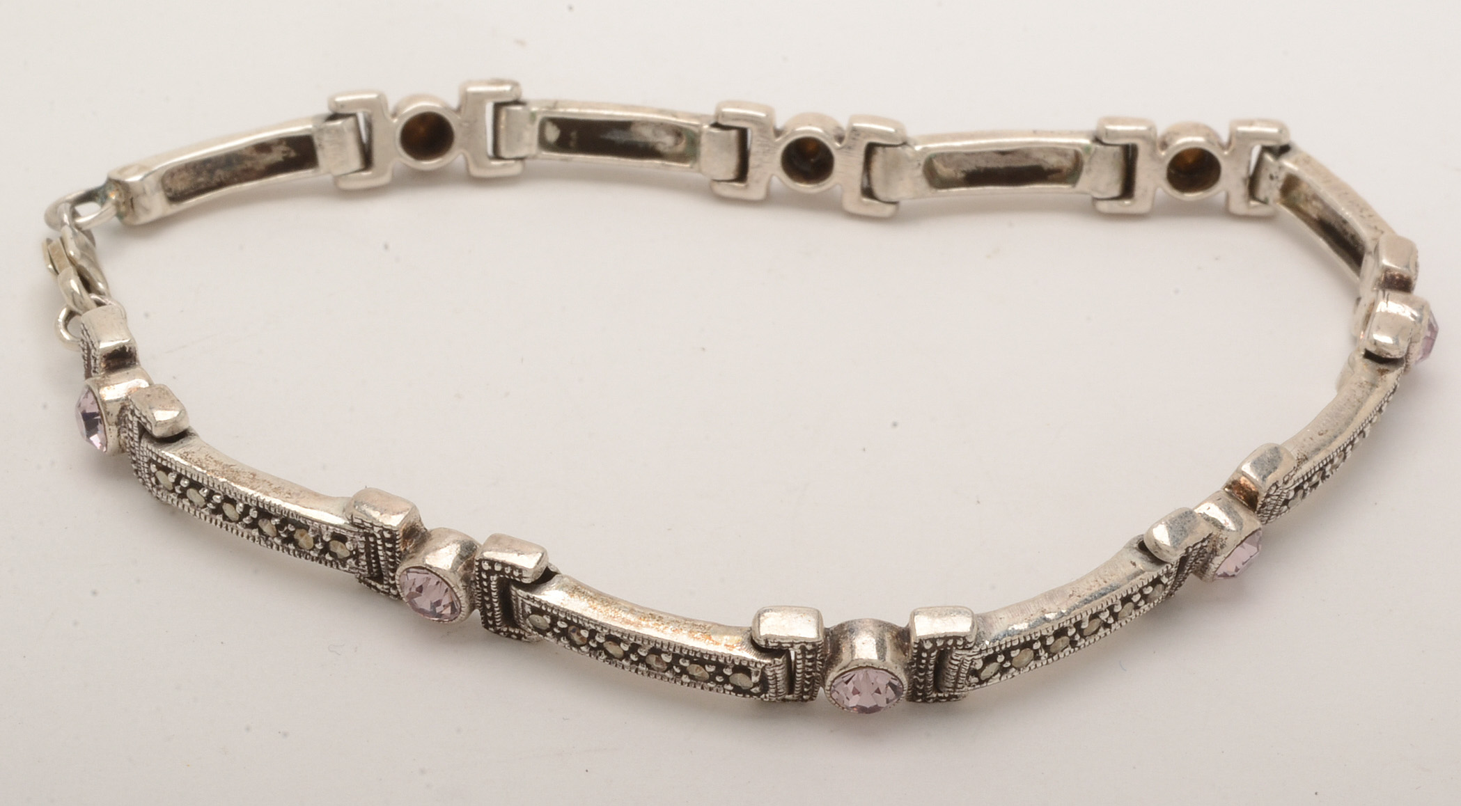 Sterling Silver Marcasite Bracelet with a Carriage Pendant Necklace