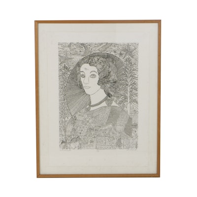 Howard Finster Etching on Paper "Queen Henrietta" Howard Finster Etching on Paper "Queen Henrietta"
