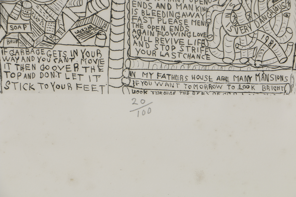 Howard Finster Etching on Paper "Queen Henrietta"