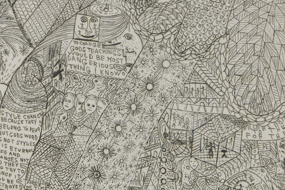 Howard Finster Etching on Paper "Queen Henrietta"