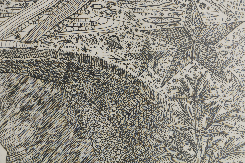 Howard Finster Etching on Paper "Queen Henrietta"