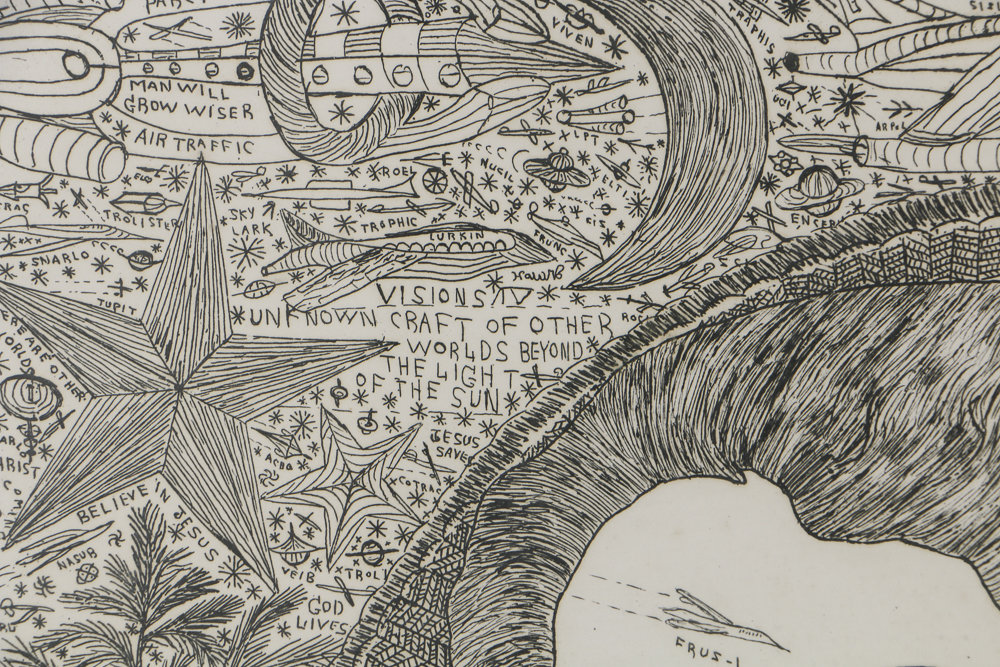 Howard Finster Etching on Paper "Queen Henrietta"