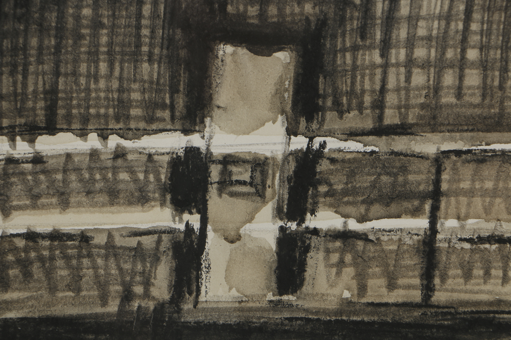 Tongo Watercolor Painting and Pastel Drawing on Paper Abstract Prison Scene